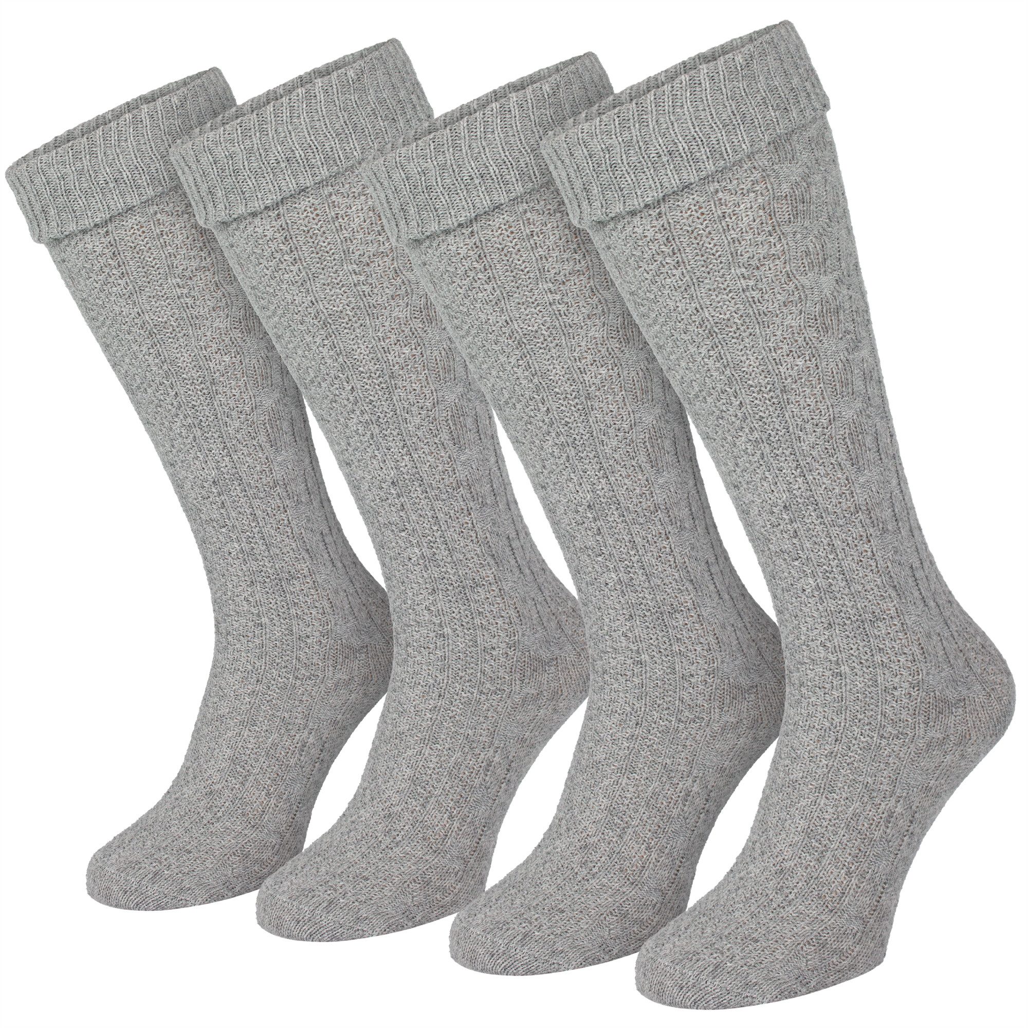 Trachtensocken Trachten Kniestrümpfe 2 Paar mit Zopfmuster Baumwolle