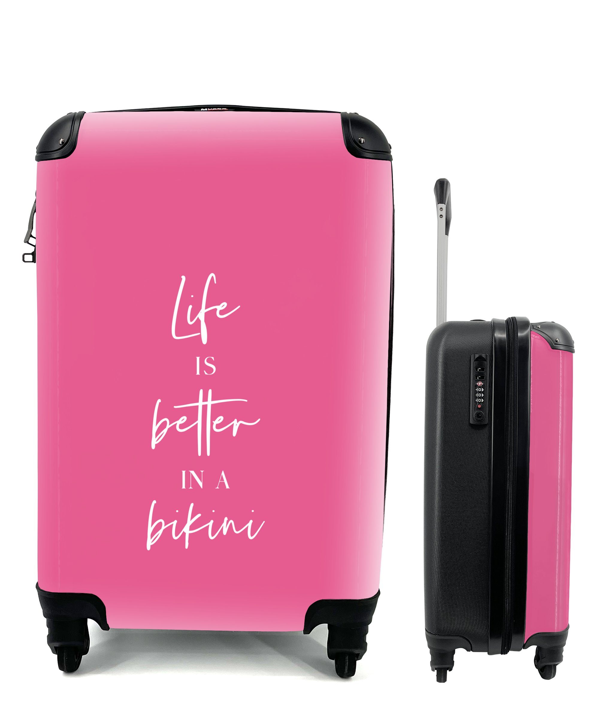 MuchoWow Handgepäckkoffer Das Leben 4 Reisetasche Pink, Rollen, Trolley, für Handgepäck im Reisekoffer rollen, ist mit Bikini - Ferien, - besser Zitat