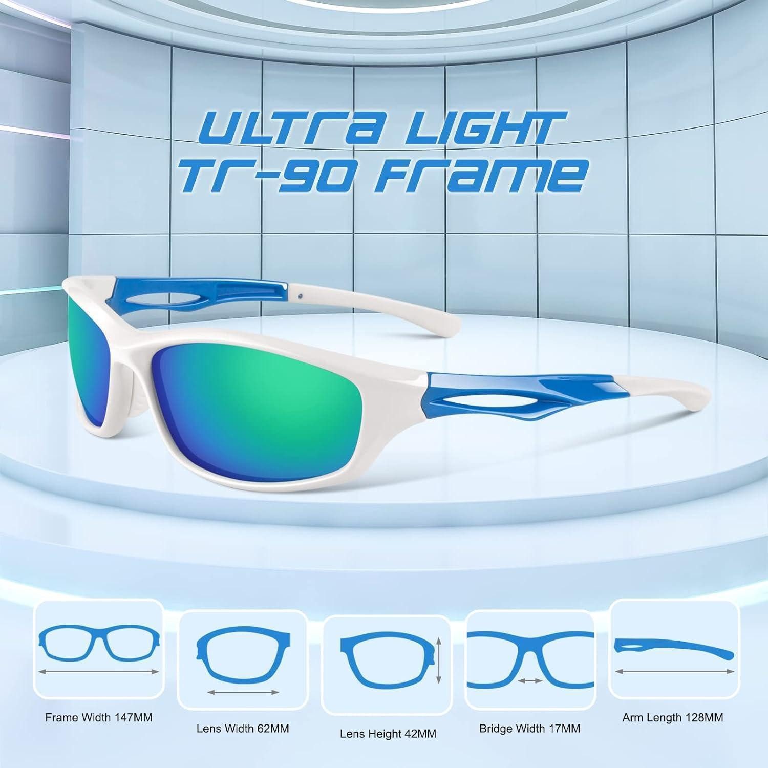LuxusKollektion Sonnenbrille Sonnenbrille Herren polarisiert verspiegelt TR90 UV400 CE Weiß Blau