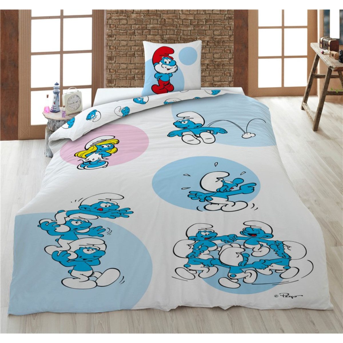 Die Schlümpfe Bettwäsche Bettwäsche Set 140 × 200 cm mit Kissenbezug 63x63 cm, 2 teilig