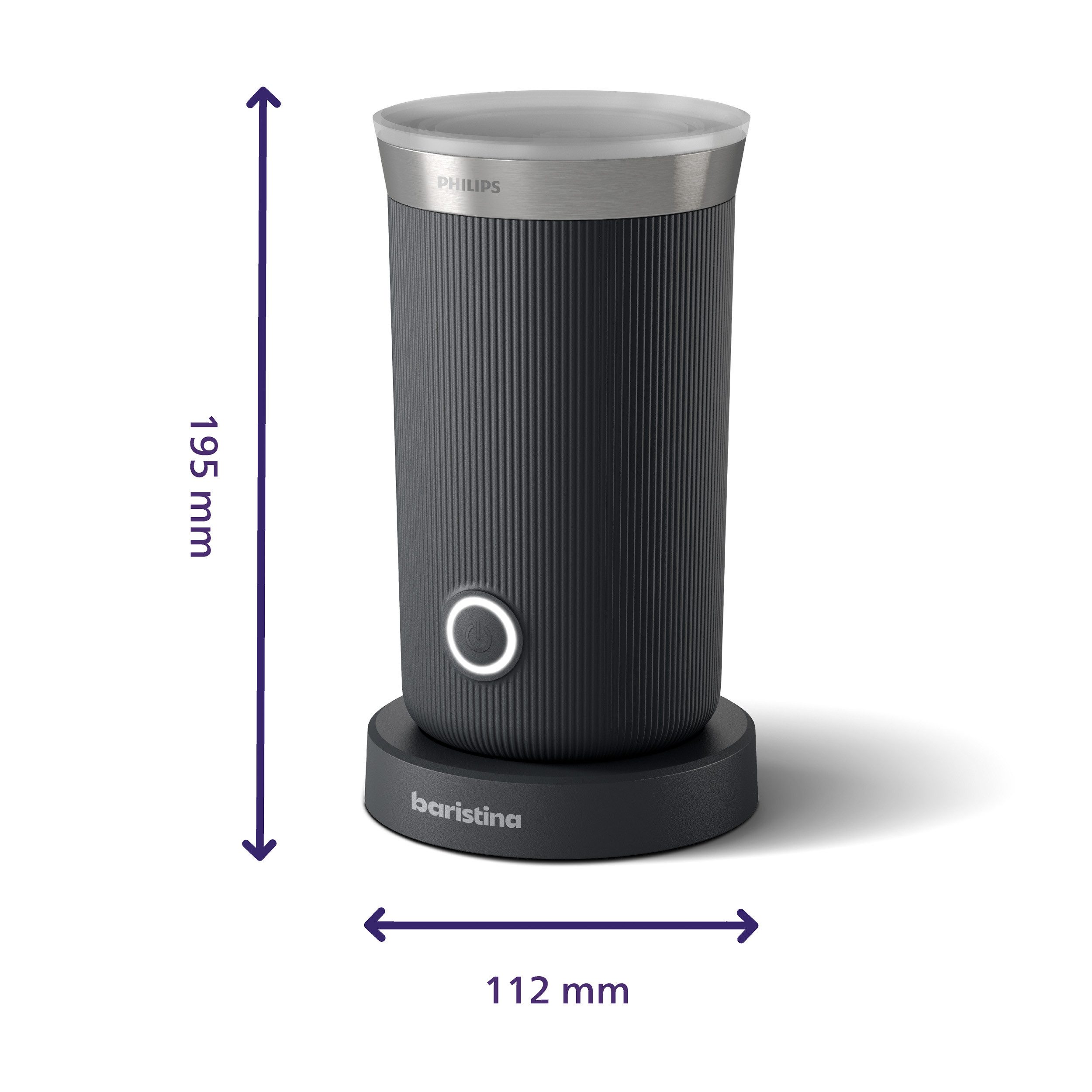 PHILIPS baristina Milchaufschäumer BAR311, Antihaftbeschichtung, leichte Reinigung, warmer und kalter Milchschaum, 120 ml Fassungsvermögen