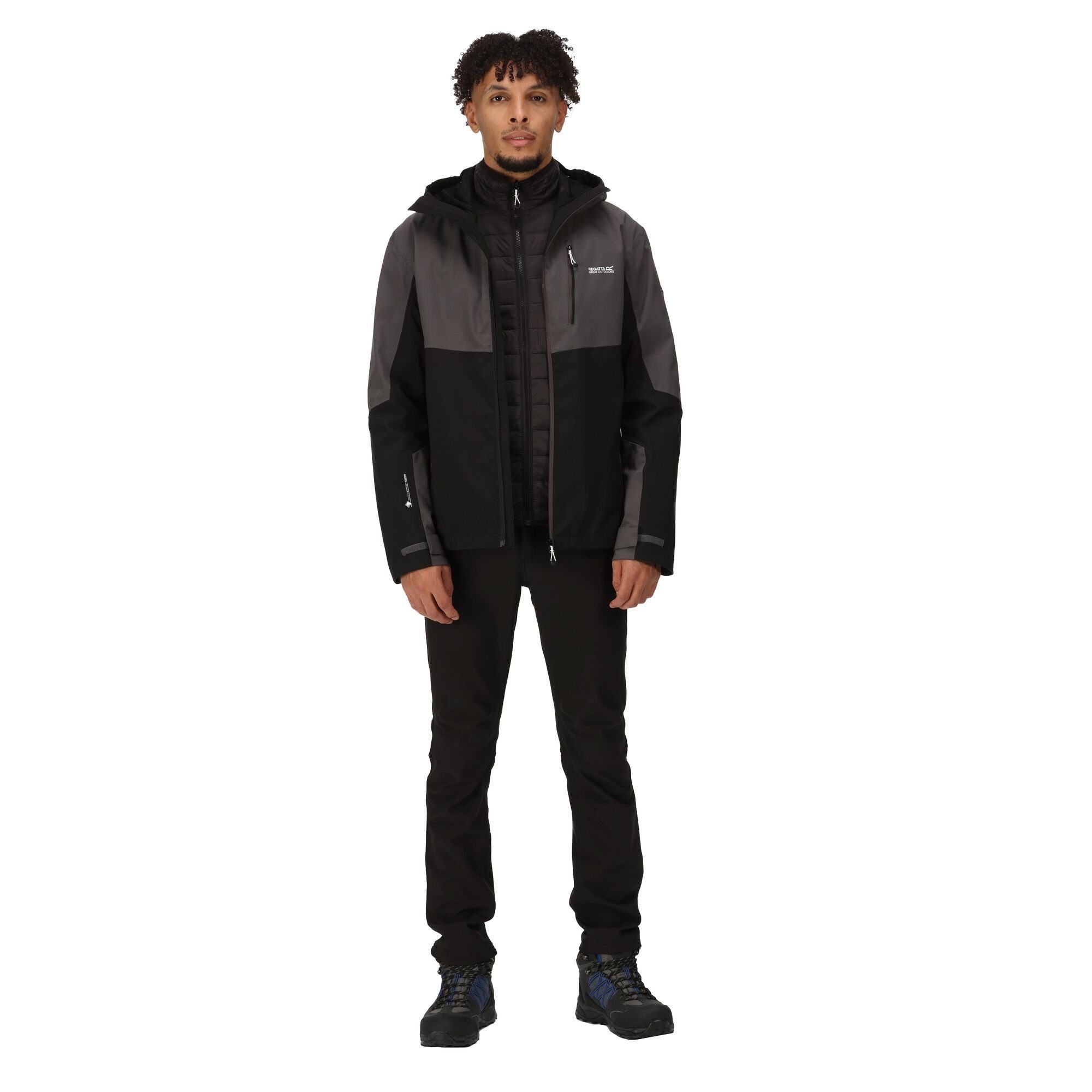 Herren, Regatta VII Wentwood Wassersäule Dark 3-in-1-Funktionsjacke atmungsaktiv,15.000mm 5AG für Grey/Black