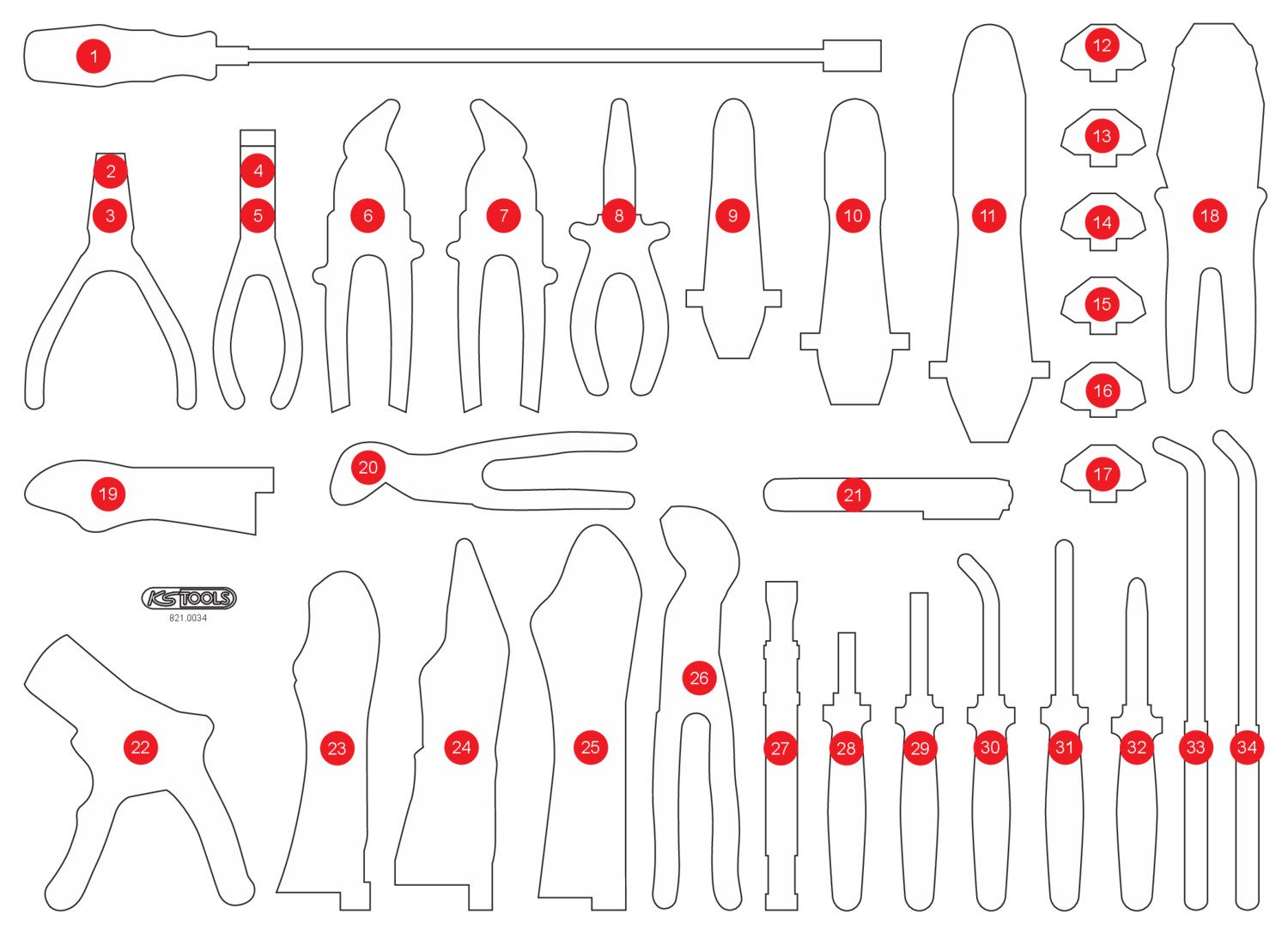 KS Tools Werkzeugkoffer Leere Schaumstoffeinlage zu 821.0034 (821.0034-97)