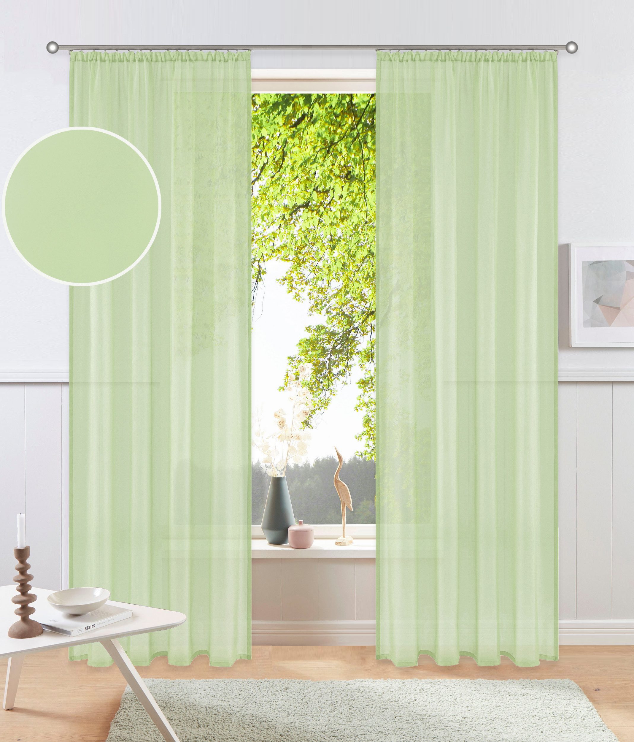 OTTO home Gardine XANA 1er- und 2er-Pack (2 St), Kräuselband, transparent, Voile, Bestseller, einfarbig, 1 bzw. 2 Schals, pflegeleicht, Kundenliebling