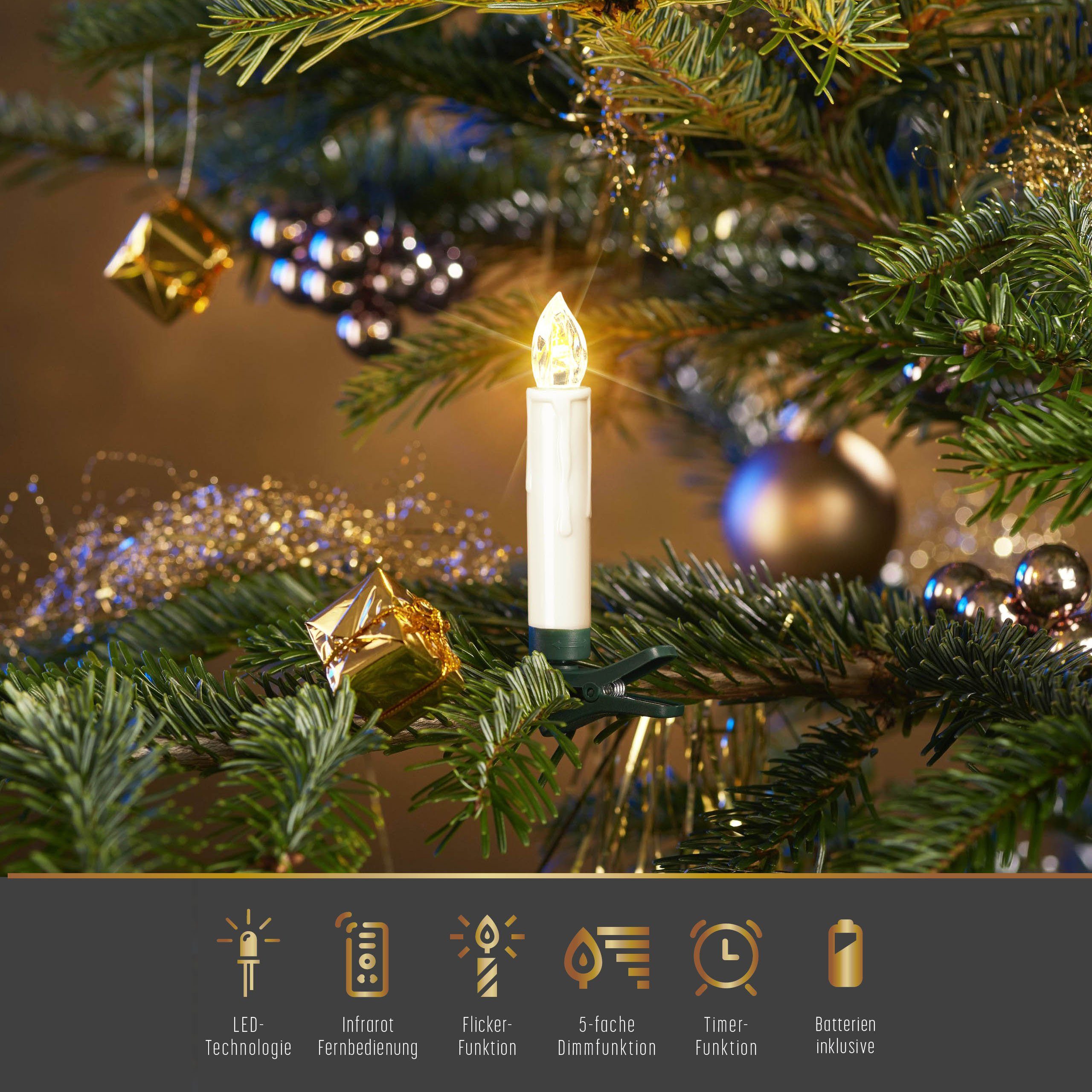 Alternative Weihnachtsbaumkerzen kabellose Tropfen, Kerzen mit Winterworld IC LED-Christbaumkerzen Komplett-Set, Lichterkette LED flammenlose 15 zur perfekte Fernbedienung, mit