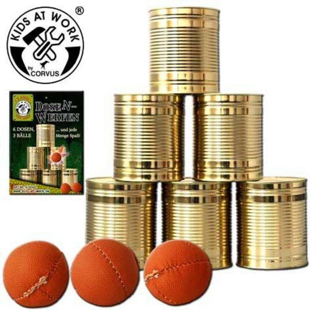 Corvus Experimentierkasten Dosenwerfen mit 6 großen Dosen und 3 großen Bällen (8 cm)