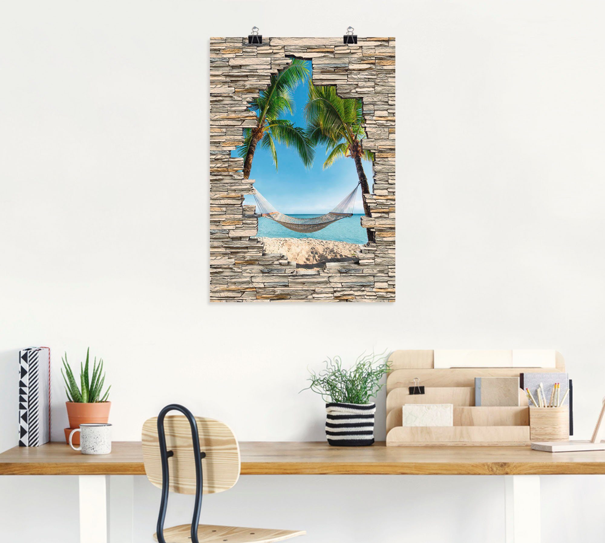 Poster Wandaufkleber Karibik in Leinwandbild, Stein, versch. Alubild, Wandbild (1 St), Größen Artland oder Palmenstrand Hängematte als Karibikbilder