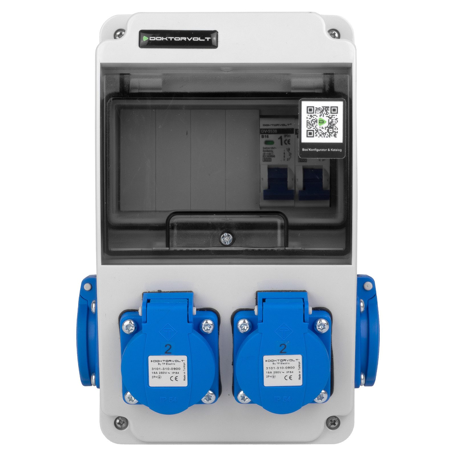 Doktorvolt Wandverteiler XS 16A 2x230V IP44 Stromverteiler LS-schalter Komplett Steckdosenverteiler – Bild 4 von 5