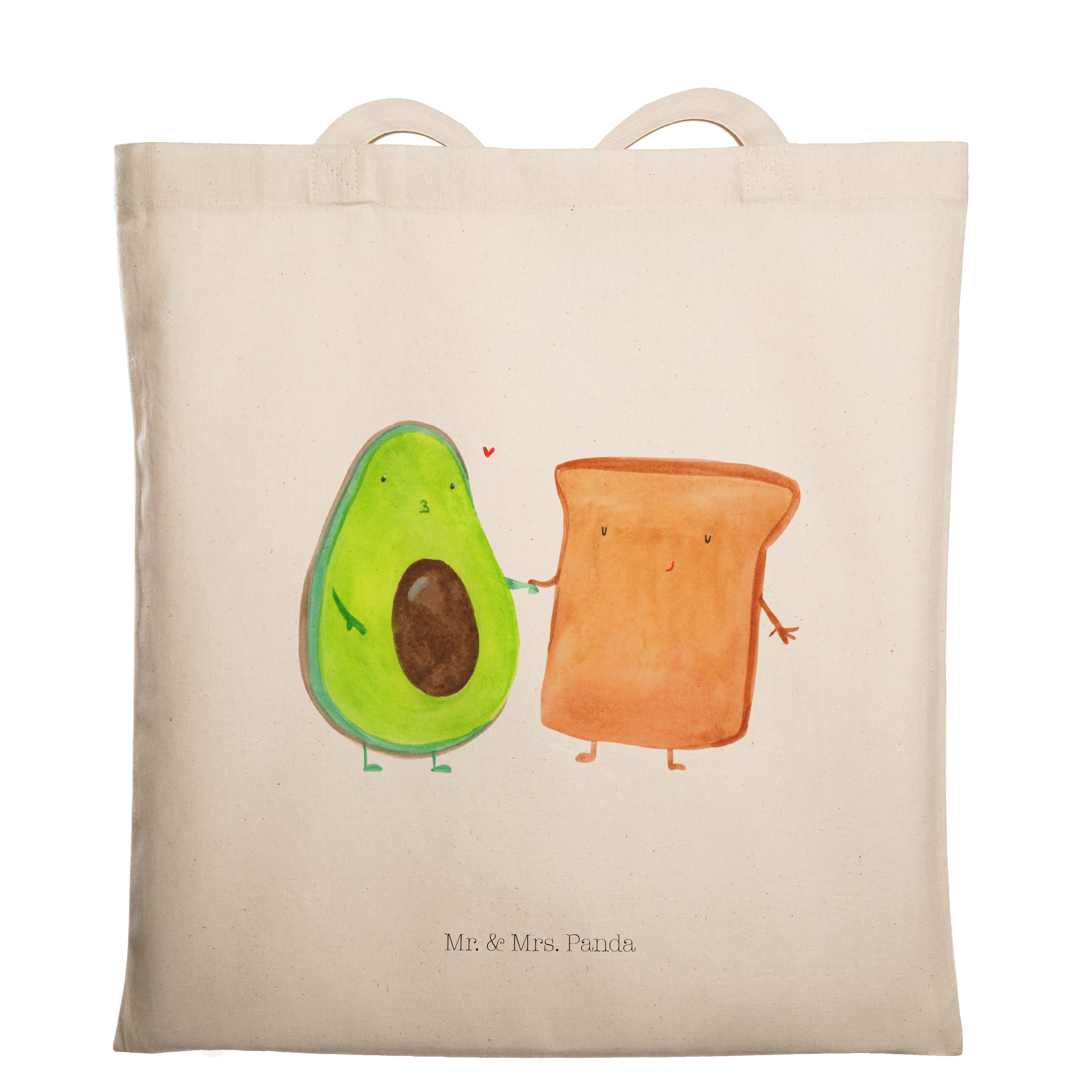 Mr. & Mrs. Panda Tragetasche Avocado + Toast - Transparent - Geschenk, Verlobt, Beuteltasche, Vegg (1-tlg) | Canvas-Taschen