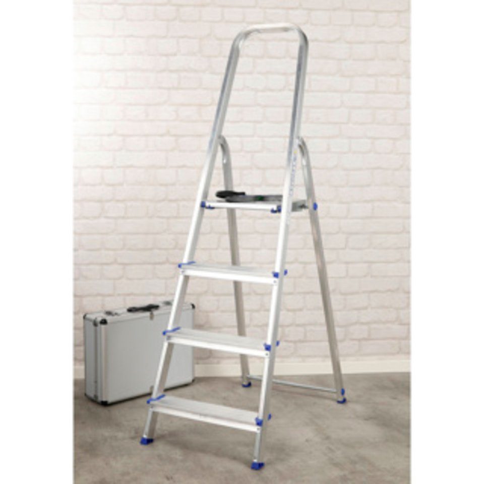 Haushalt International Trittleiter Haushaltsleiter 4-Stufig, aus Aluminium TüV-GS geprüfte Qualität (1-St)