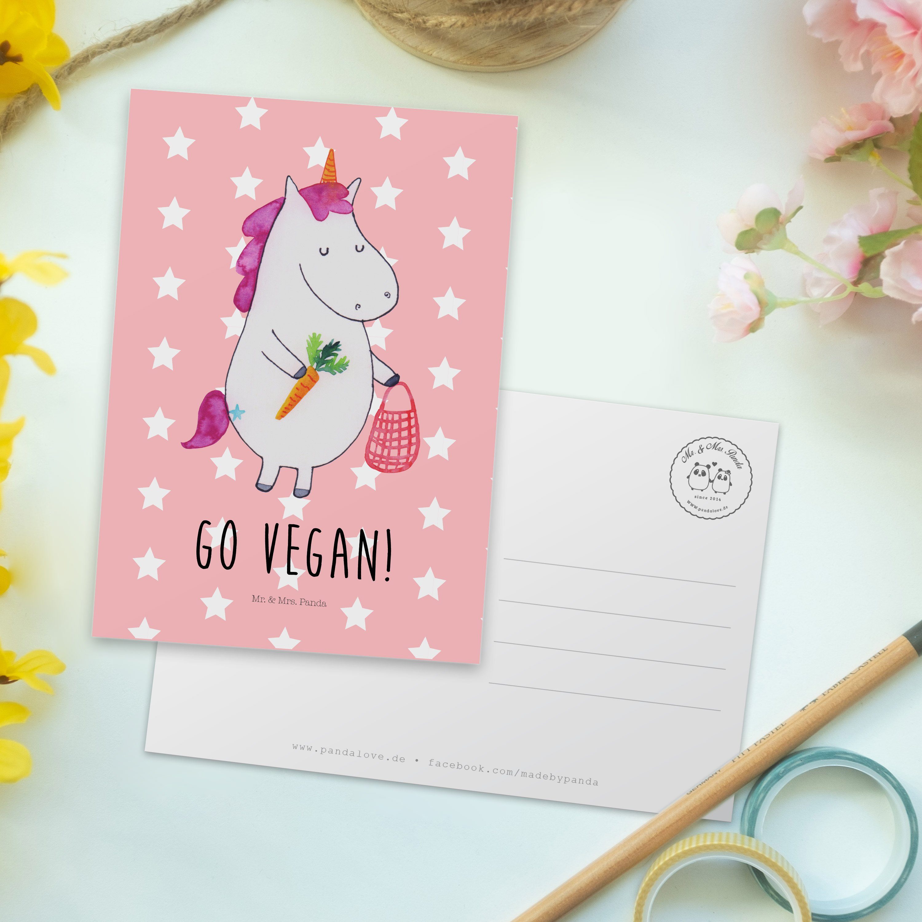 Geschenk, Mr. Pastell Postkarte - Pegasus, Grußkarte Mrs. & Rohkost, Rot Panda Einhorn Vegan -