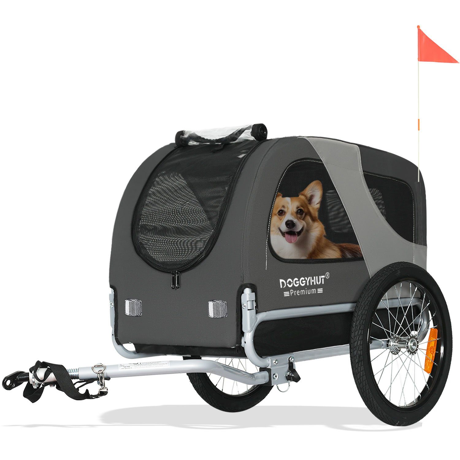 TIGGO Fahrradkinderanhänger DOGGYHUT® MEDIUM Hundefahrradanhänger Hundeanhänger Fahrradanhänger, Verstellbare Sicherheitsleine