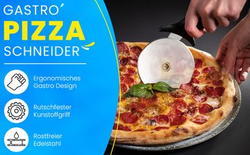 MAQETARA Products Pizzaschneider Edelstahl Pizzaschneider - Ergonomischer Rutschfester Griff, zum müheloses Schneiden von Pizza, Kuchen und mehr - 10 cm Schneiderad