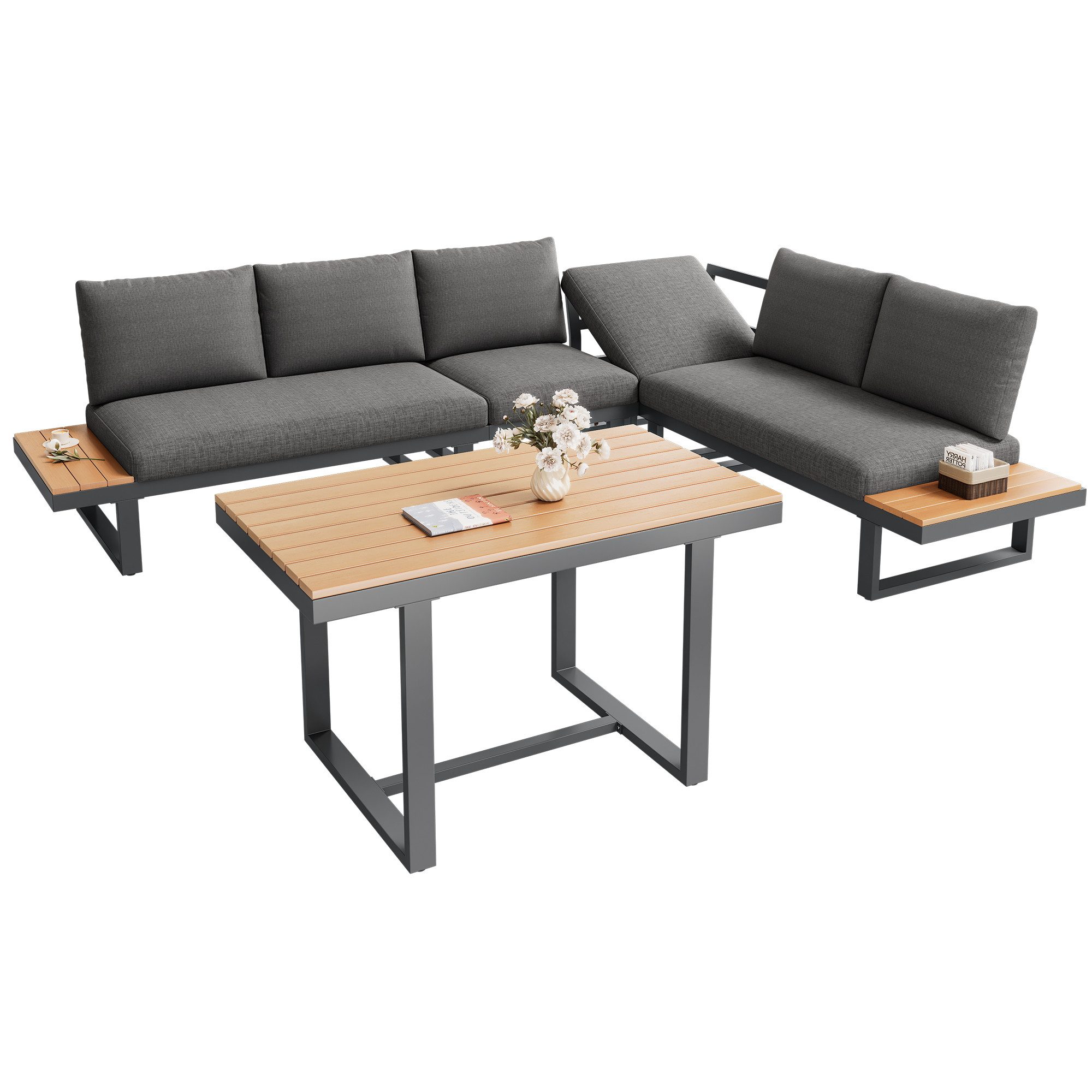 REDOM Gartenlounge-Set 5-fach verstellbare Rückenlehne (bis 55), (Set, 2-tlg., Verzinktes Stahlrohr, Kunststoffholz-Platten), Eck-Sitzgruppe für Garten mit mit 1 Esstisch