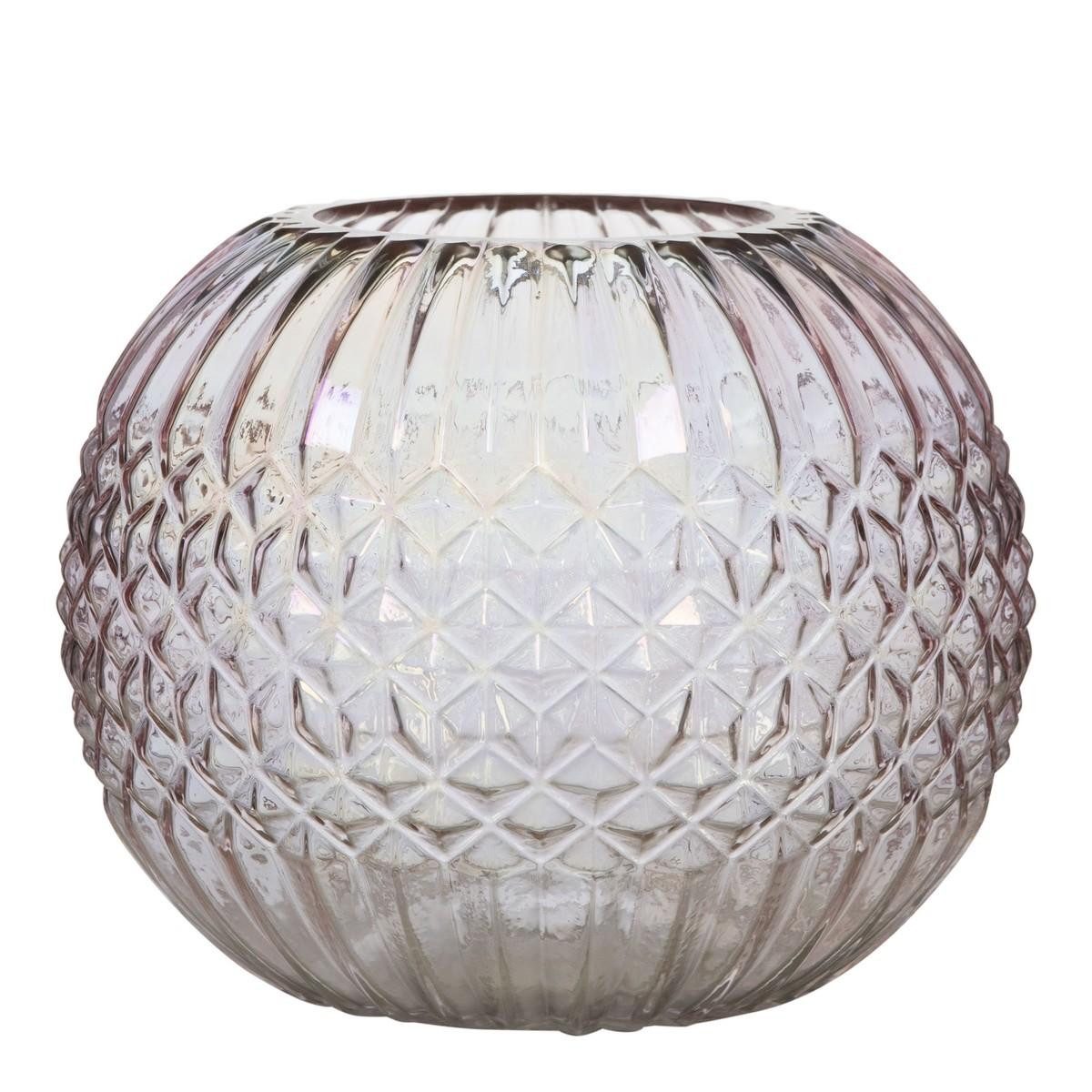 INNA-Glas Kugelvase Glasvase JOLLER, mit Rautenmuster, rosa, 20cm, Ø25cm