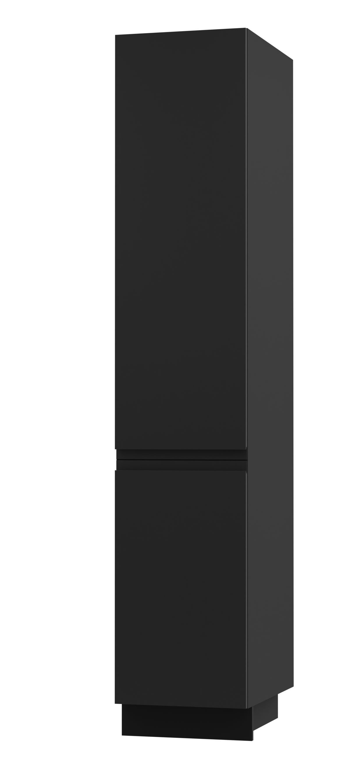 Feldmann-Wohnen Apothekerschrank Avellino (2D14K/40, Vorratsschrank mit Tür und Korbauszug, 1-St., moderne Optik, Acrylfronten, Griffmulden) 40x59x207cm grifflos schwarz - schwarz Acryl matt (AV-2D14K/40)