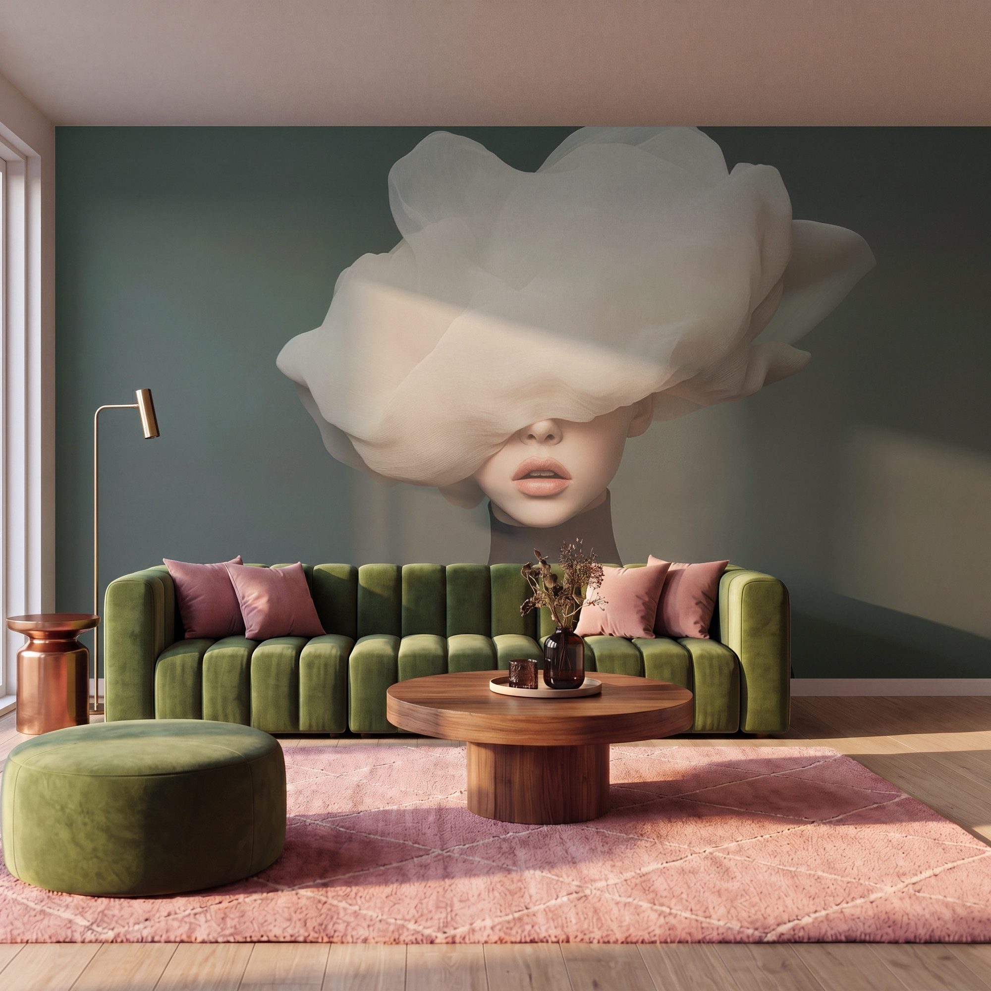 OnlyWow Fototapete Hut - Frau - Beige, Matt, bedruckt, Wandtapete, Vinyl Tapete 450x260cm
