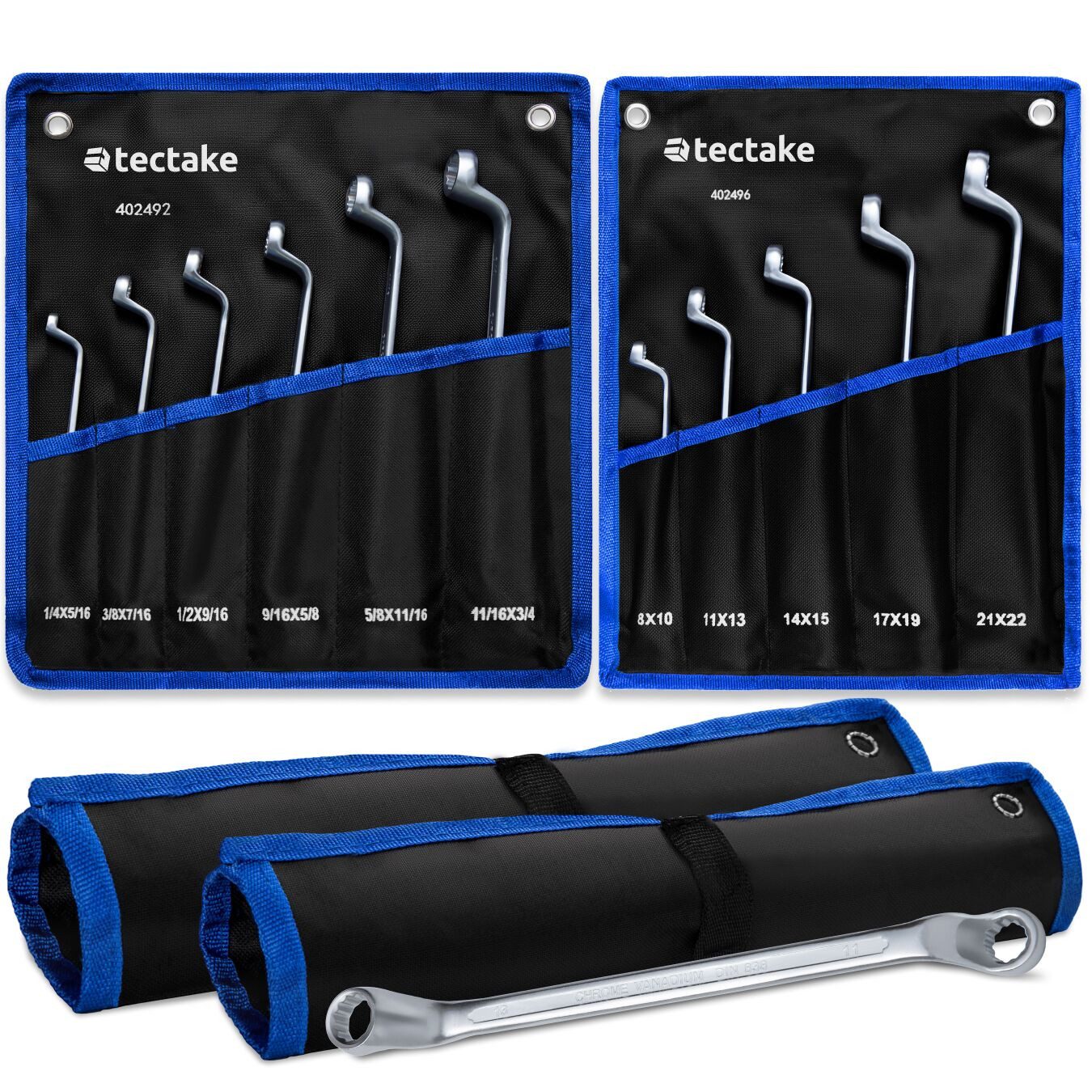 tectake Steckschlüssel Doppelringschlüsselset (1 St), 11-teilig