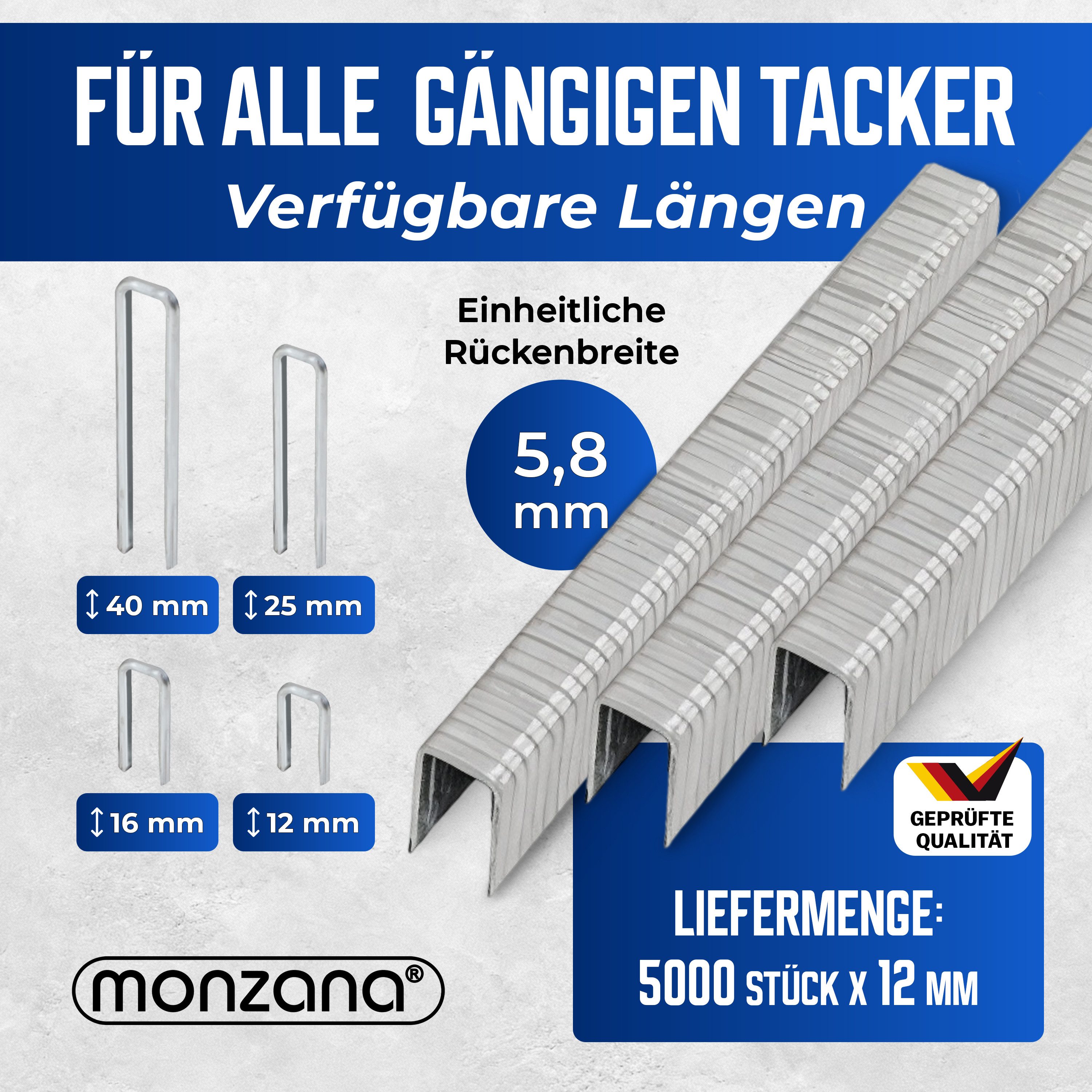 monzana Handtacker, Druckluft - Tackerklammern 5000 Stück 12mm Heftklammern verzinkt