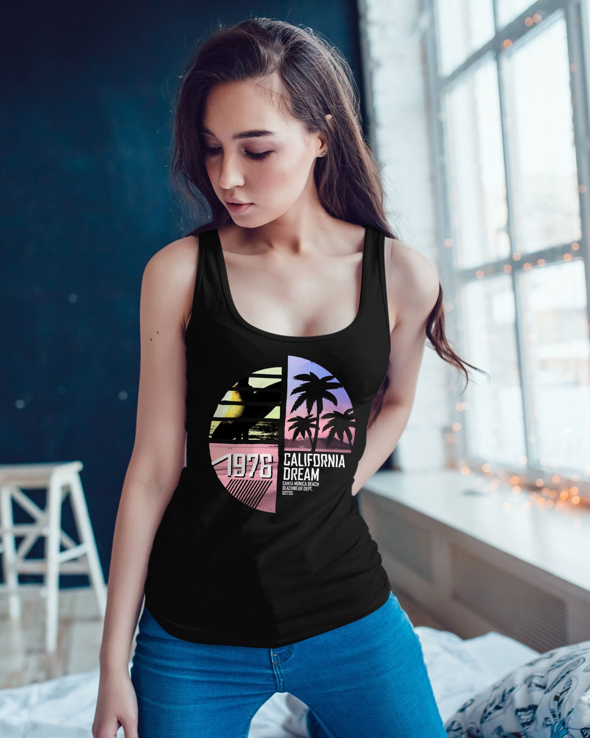 Neverless Tanktop Damen Tank-Top California Surfing Palmen Summer Racerback günstig online kaufen