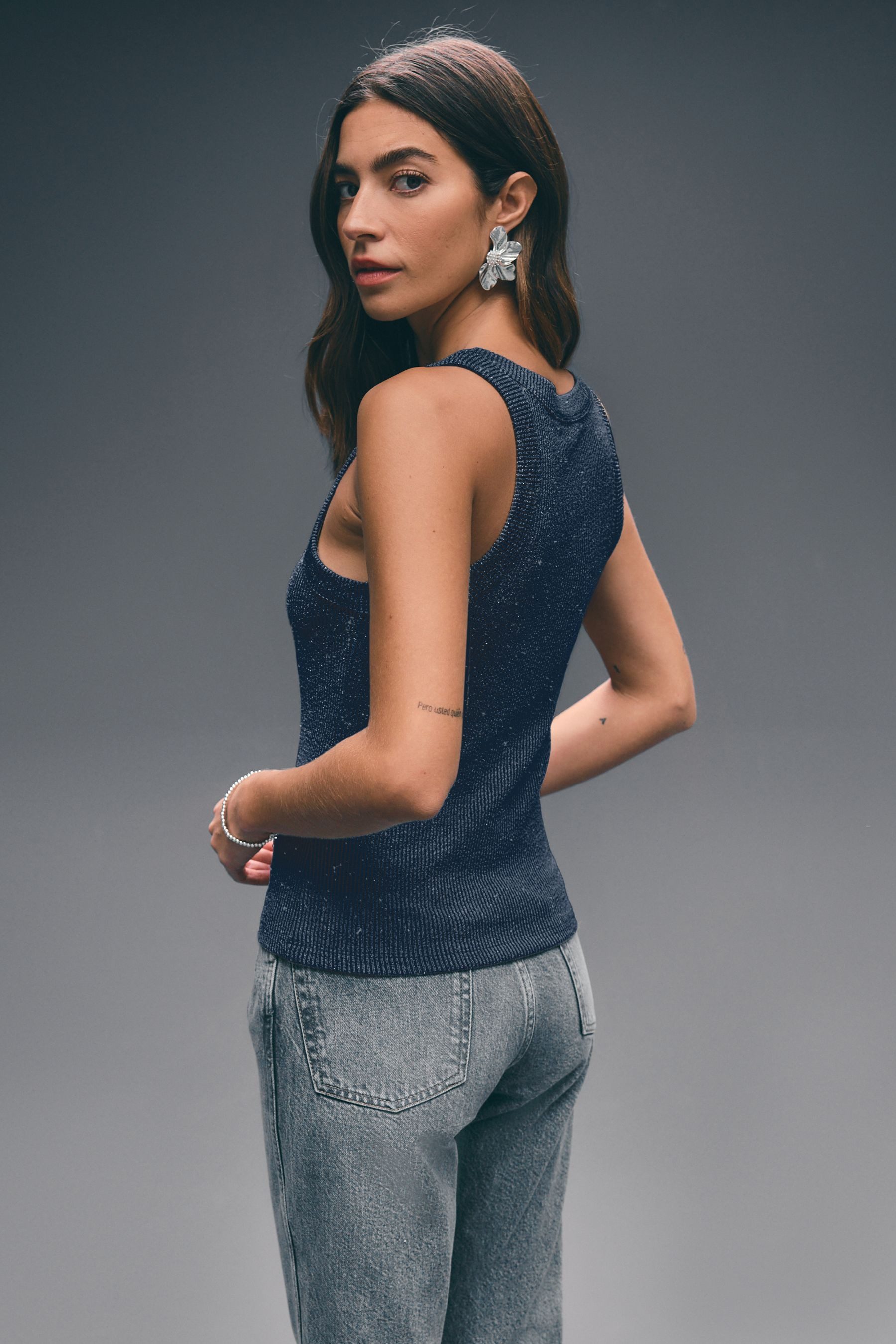 Next Trägertop Geripptes Metallic-Tanktop mit Racerback günstig online kaufen