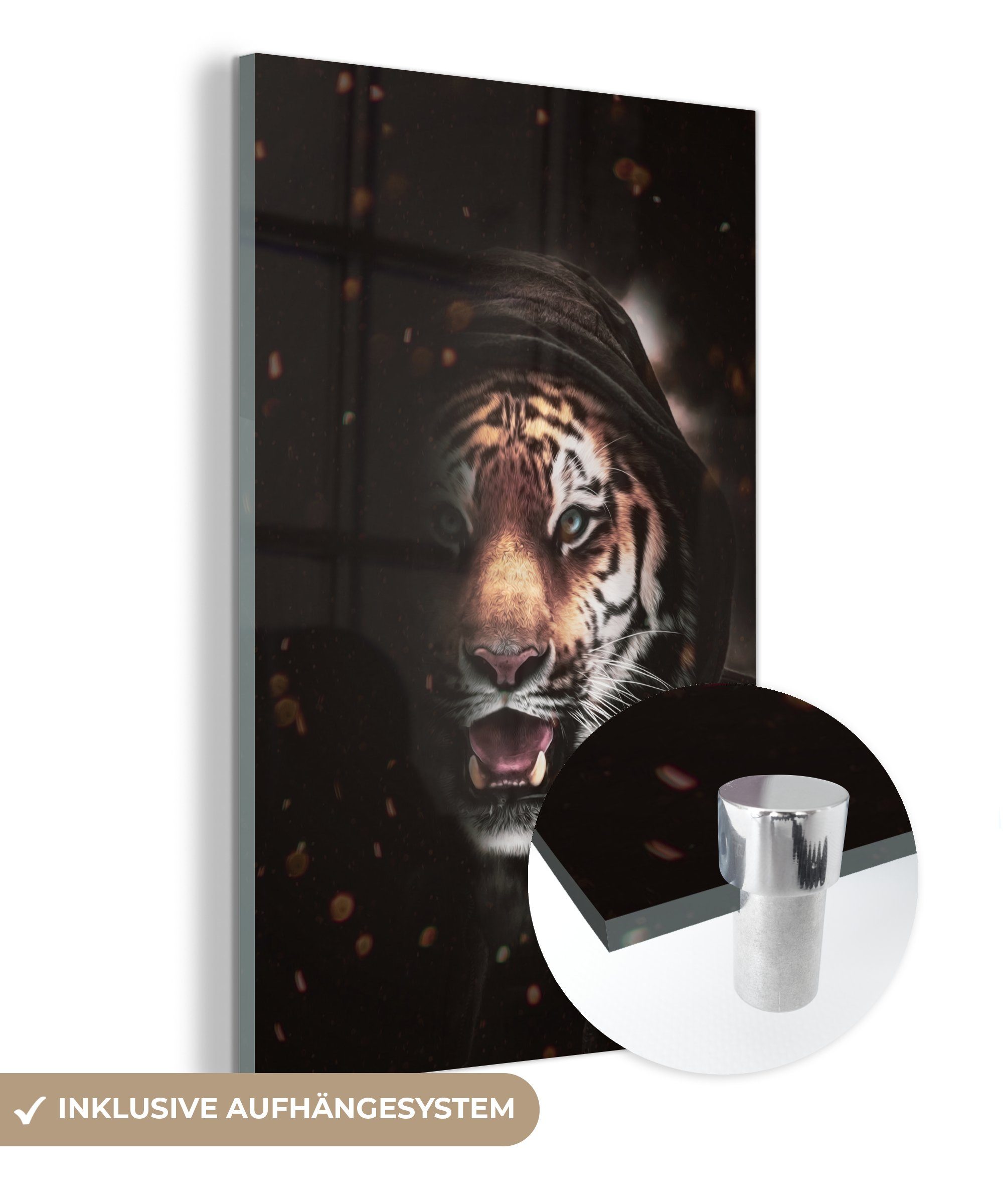 MuchoWow Acrylglasbild Tiger - Schatten - Felinen, (1 St), Glasbilder - Bilder auf Glas Wandbild - Foto auf Glas - Wanddekoration bunt