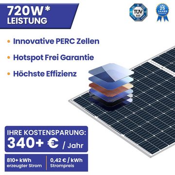 TerraLumen Solaranlage Balkonkraftwerk Komplettset 720W/800W Photovoltaik Solaranlage, Deye WIFI Wechselrichter 800W mit 10m Schukostecker