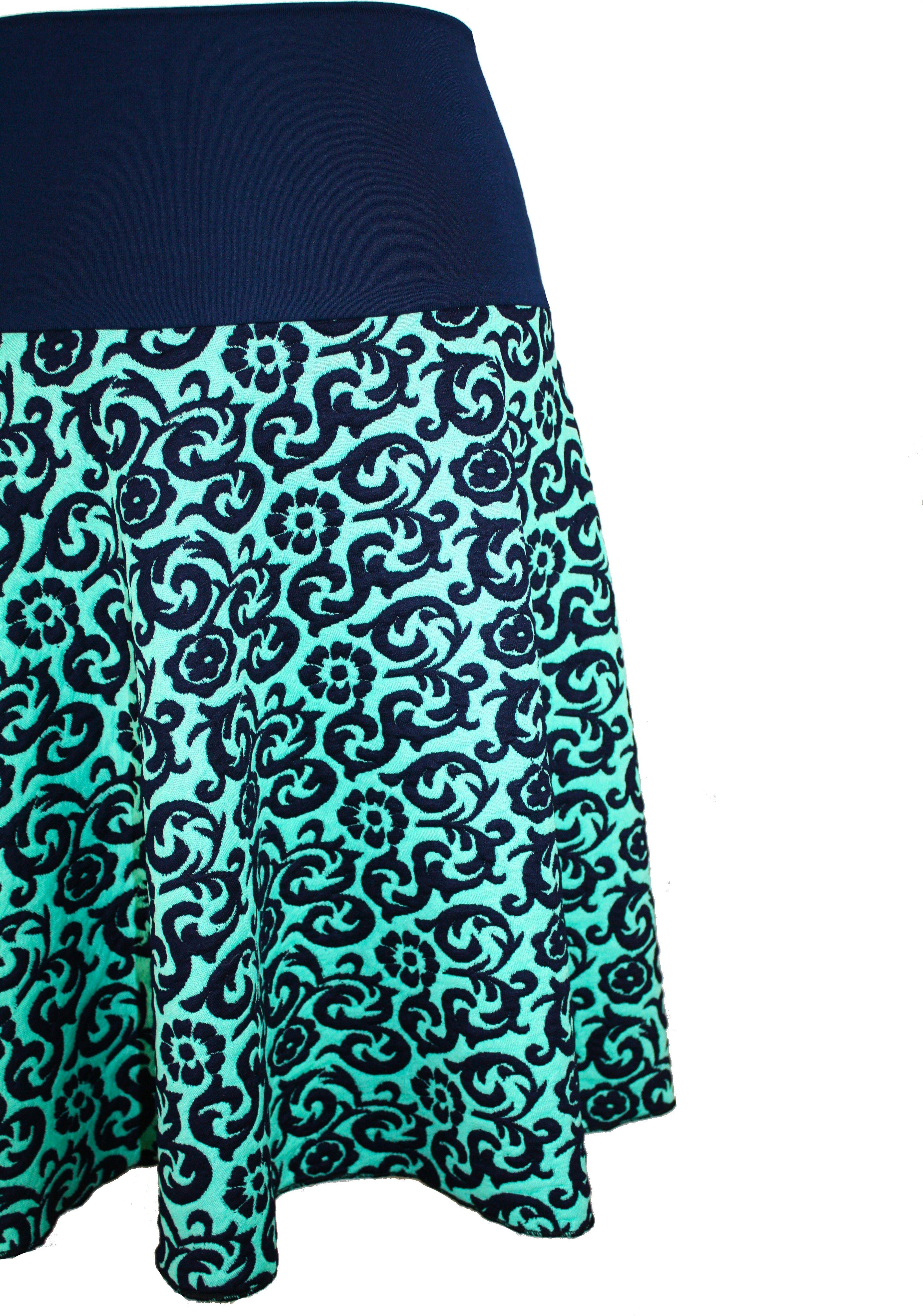 dunkle design Strickrock 57cm Feinstrick Schwarz Blau Bunt Feinstrick Elastischer Bund elastischer Bund