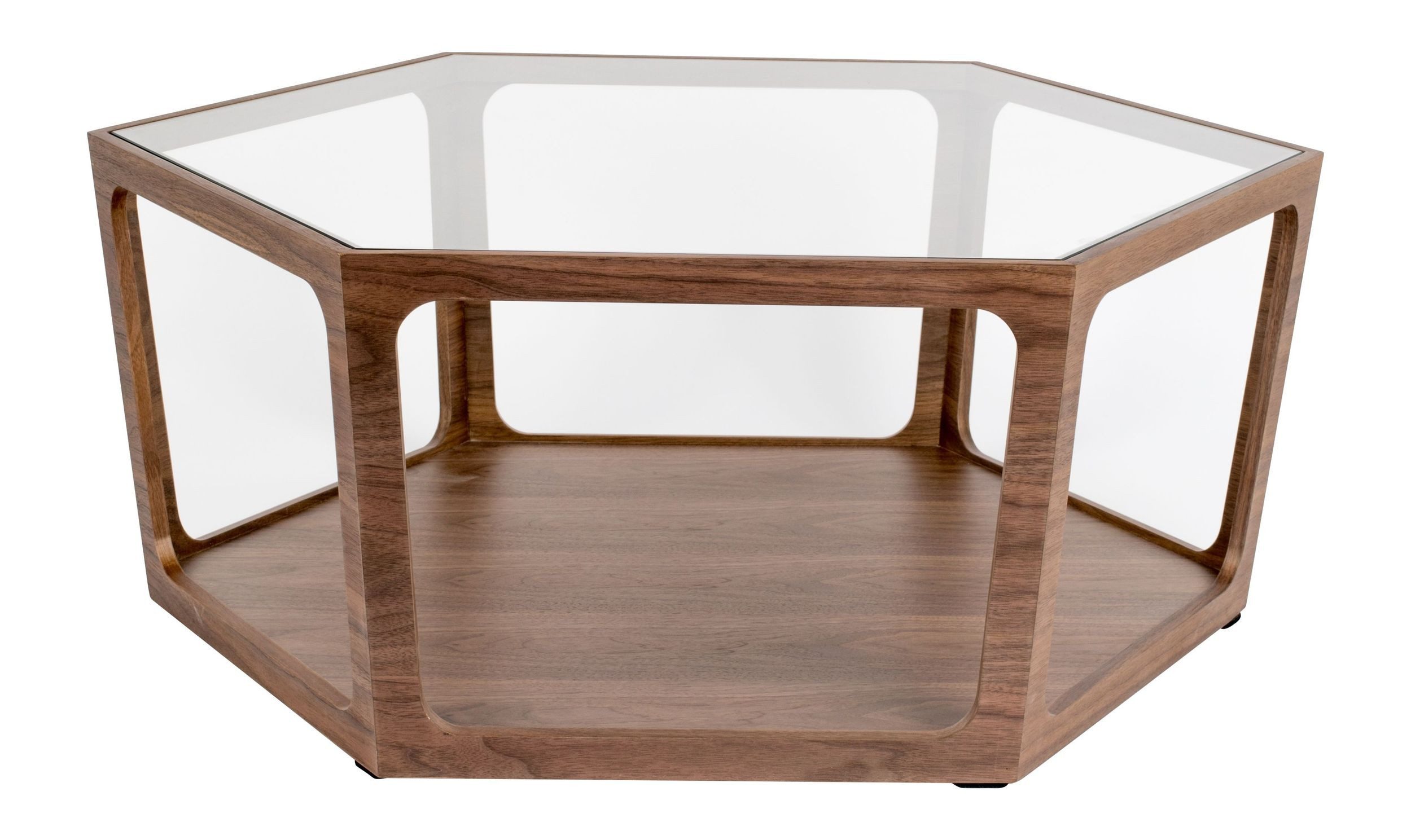 Dutchbone Couchtisch Couchtisch Sita im Vintage-Design mit Glasplatte und Nussbaumfurnier
