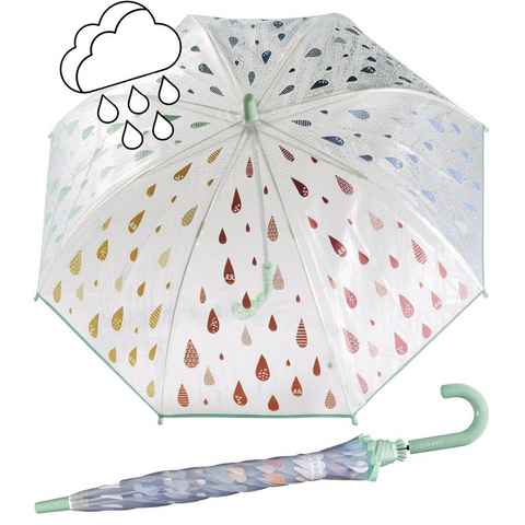 Esprit Stockregenschirm transparenter Glockenschirm für Kinder, die Tropfen färben sich bei Regen bunt