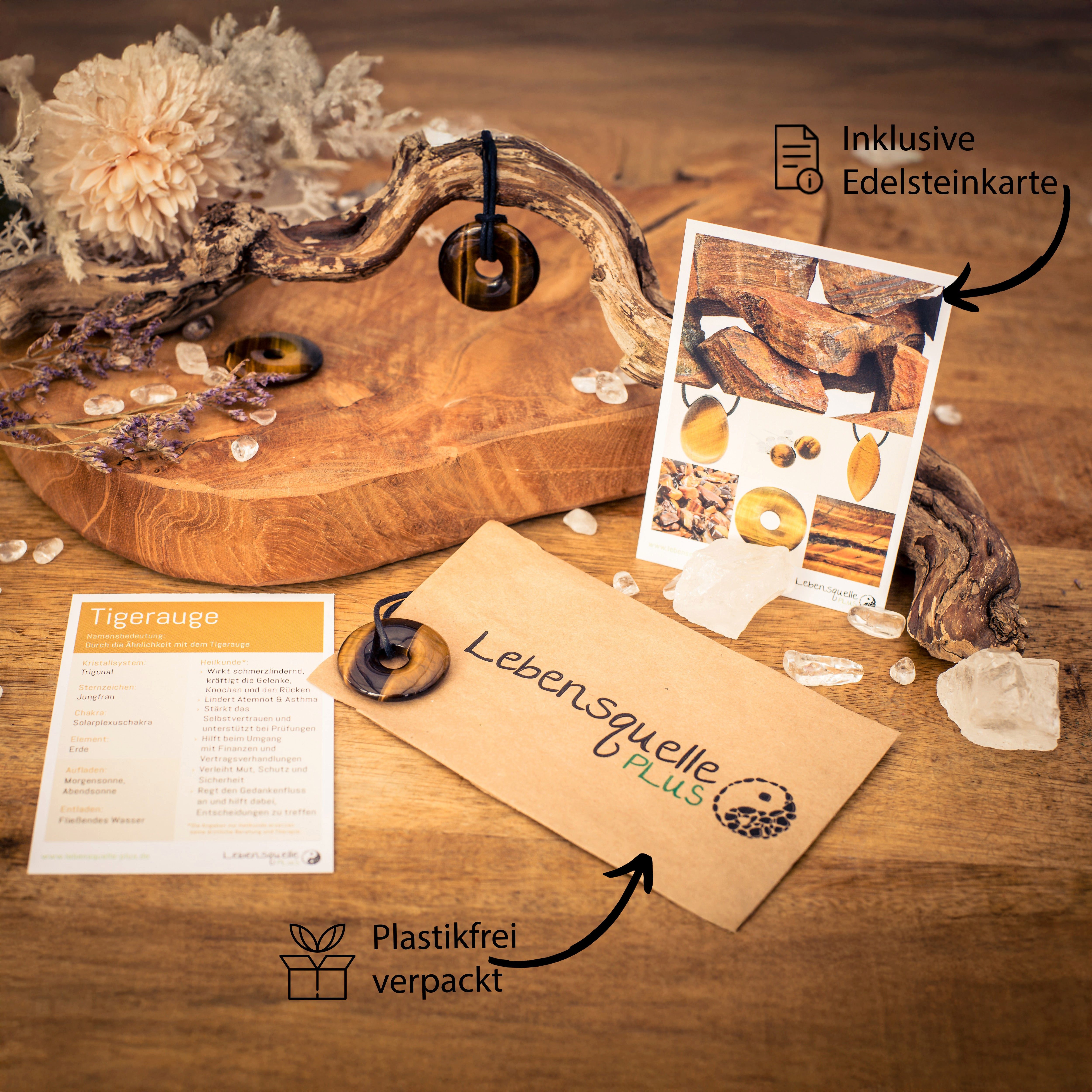Lebensquelle Plus Kettenanhänger Tigerauge Donut, 30 mm Anhänger + Baumwollband – Bild 5 von 5