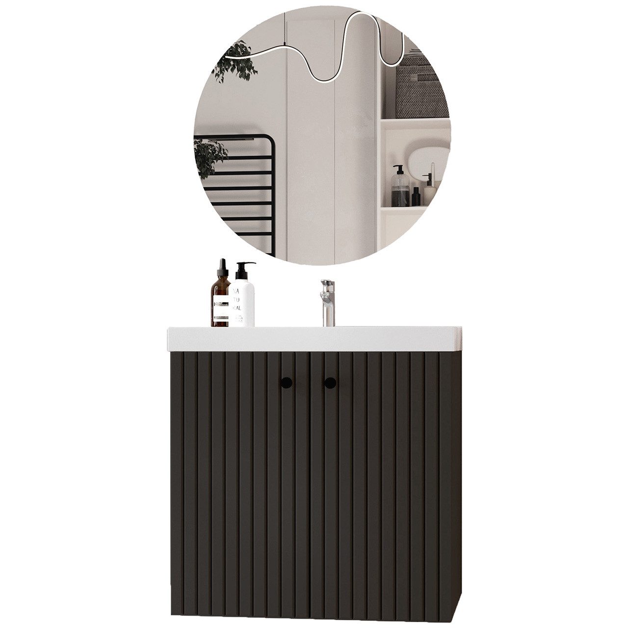 MOEBLINE Badezimmer-Set Badmöbel Set ASTRO MINI schwarz Waschbeckenuntersch günstig online kaufen