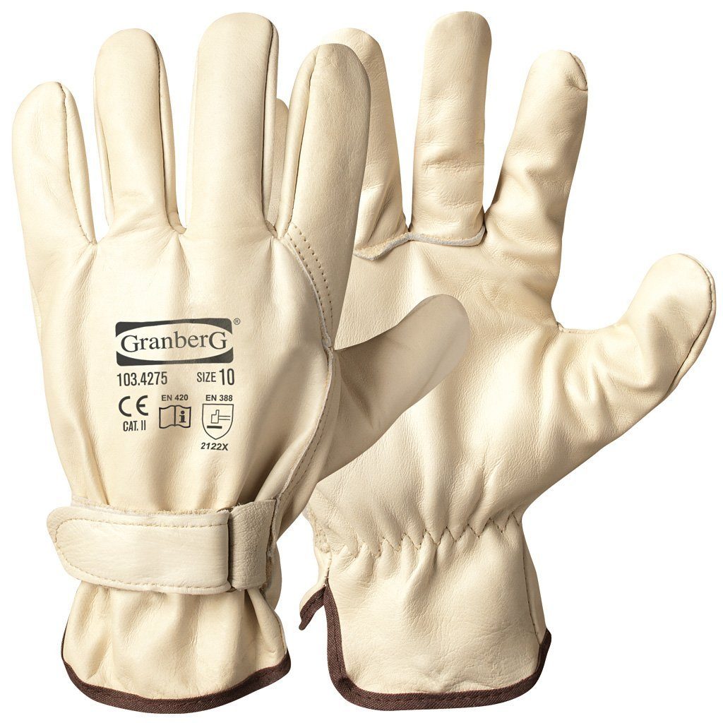 Granberg Arbeitshandschuhe Rindnarbenleder mit Klettverschluss, Gr. 9 | Handschuhe