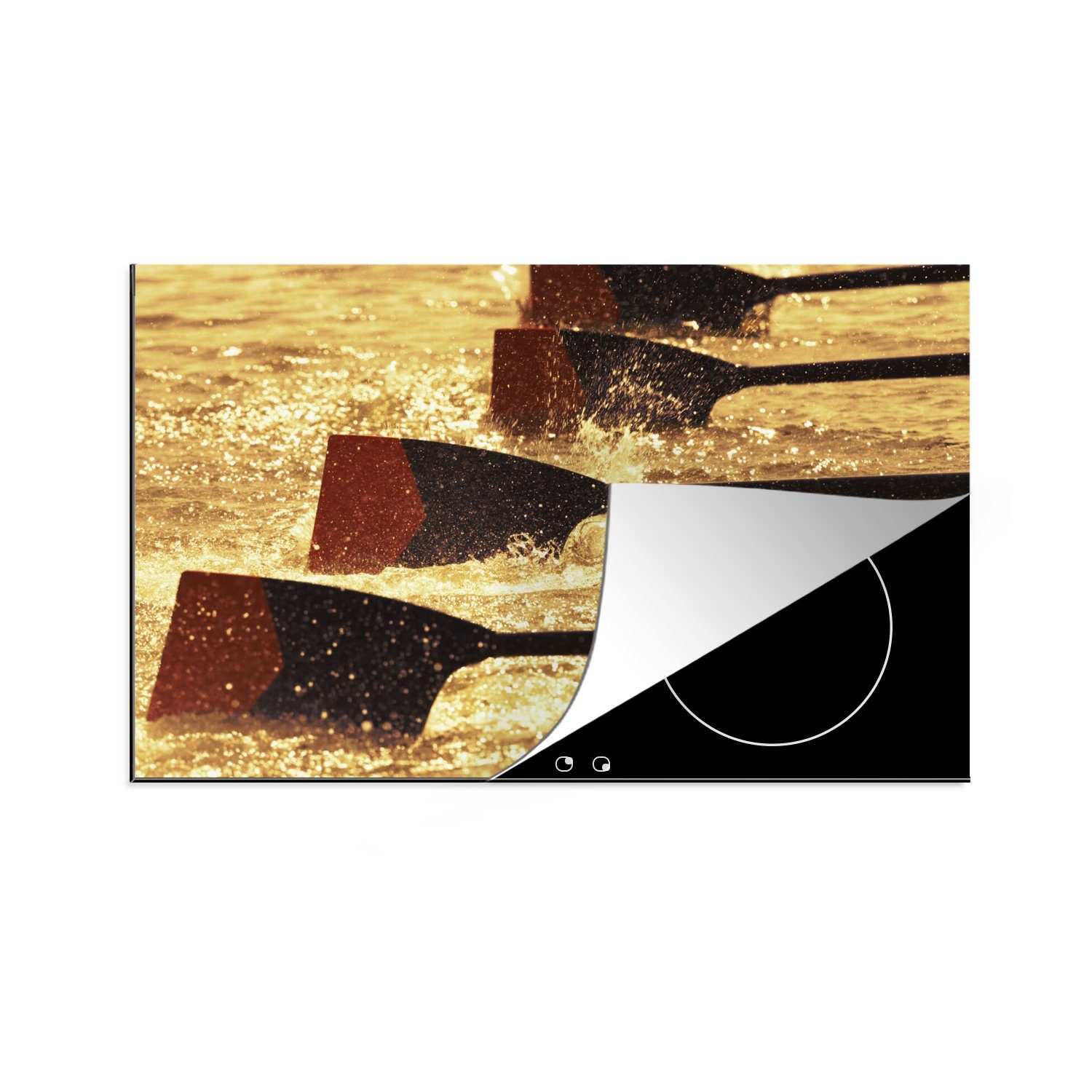 MuchoWow Herdblende-/Abdeckplatte Rudererblätter von Rennruderern, die durch das Wasser schneiden, Vinyl, (1 tlg), 81x52 cm, Induktionskochfeld Schutz für die küche, Ceranfeldabdeckung