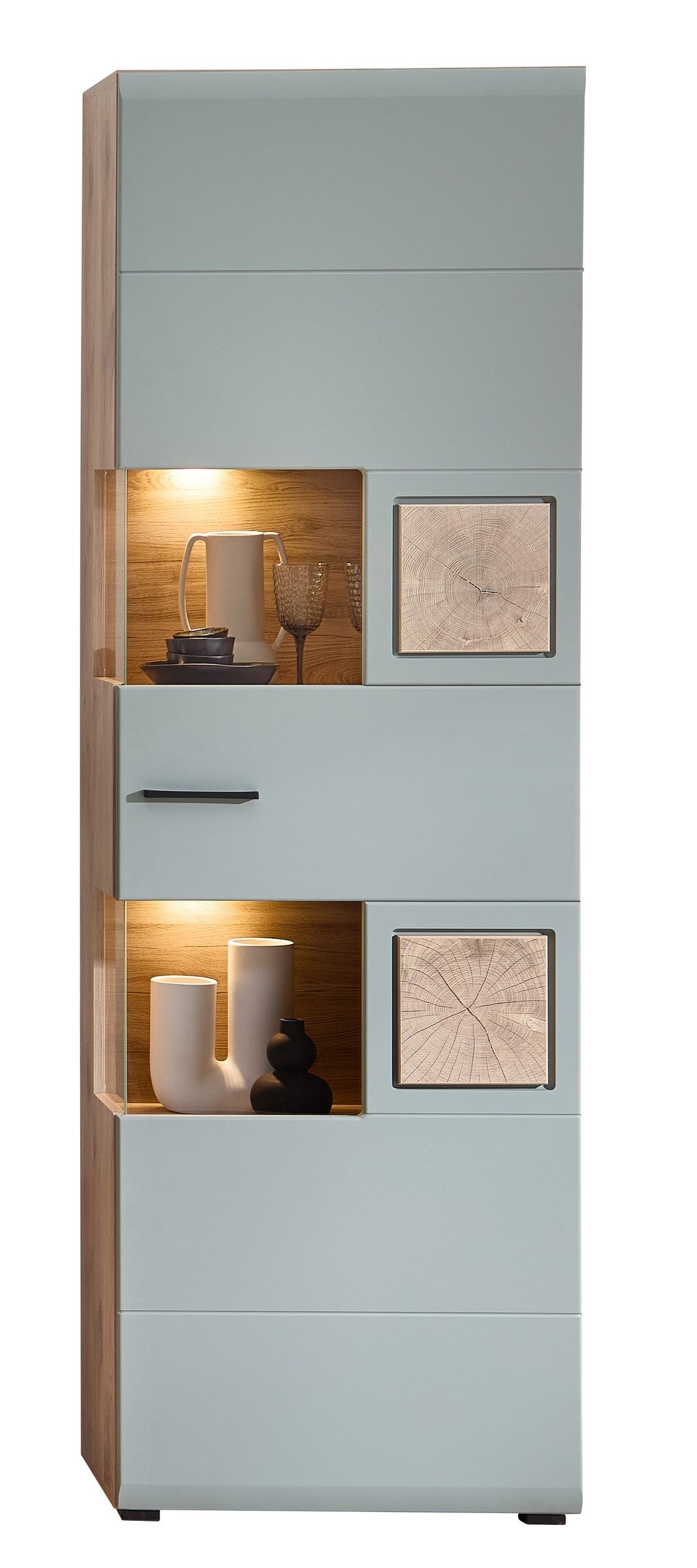 Innostyle Vitrine 1 Tür, inkl. LED, schilfgrün / Eiche Dekor - 65x205x37 (BxHxT)