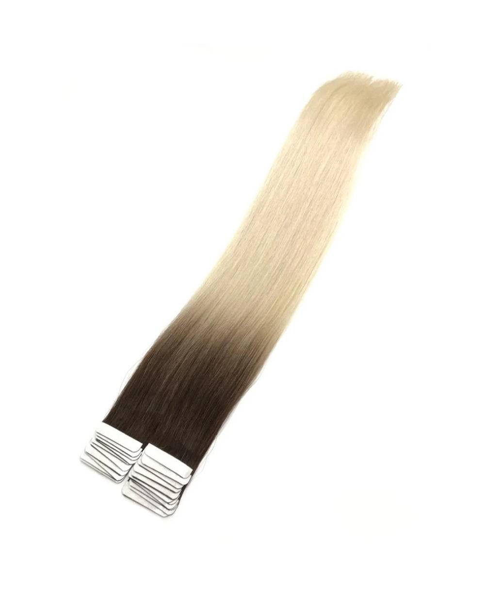 Haarwelten Deluxe Hair Extensions Echthaar-Extension Tape in Hair Echthaartapes, "Caramel Blond" Ombré, Remy Haar für Haare, 100% Echthaartresse für Extensions als Tape