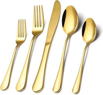 KEENZO Besteck-Set 60teilig Essbesteck Gold glänzend mit Messer Gabel Löffel (60-tlg), 12 Personen, Edelstahl