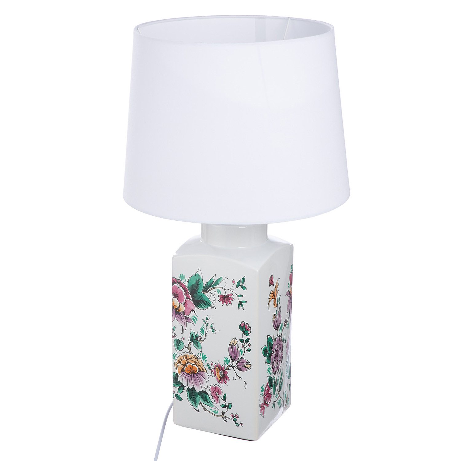 GILDE Tischleuchte FLORALE Tischleuchte - mehrfarbig, weiß - Keramik - Höhe 56cm x Ø 28cm, Tischlampe - Schreibtischlampe - Nachttischlampe