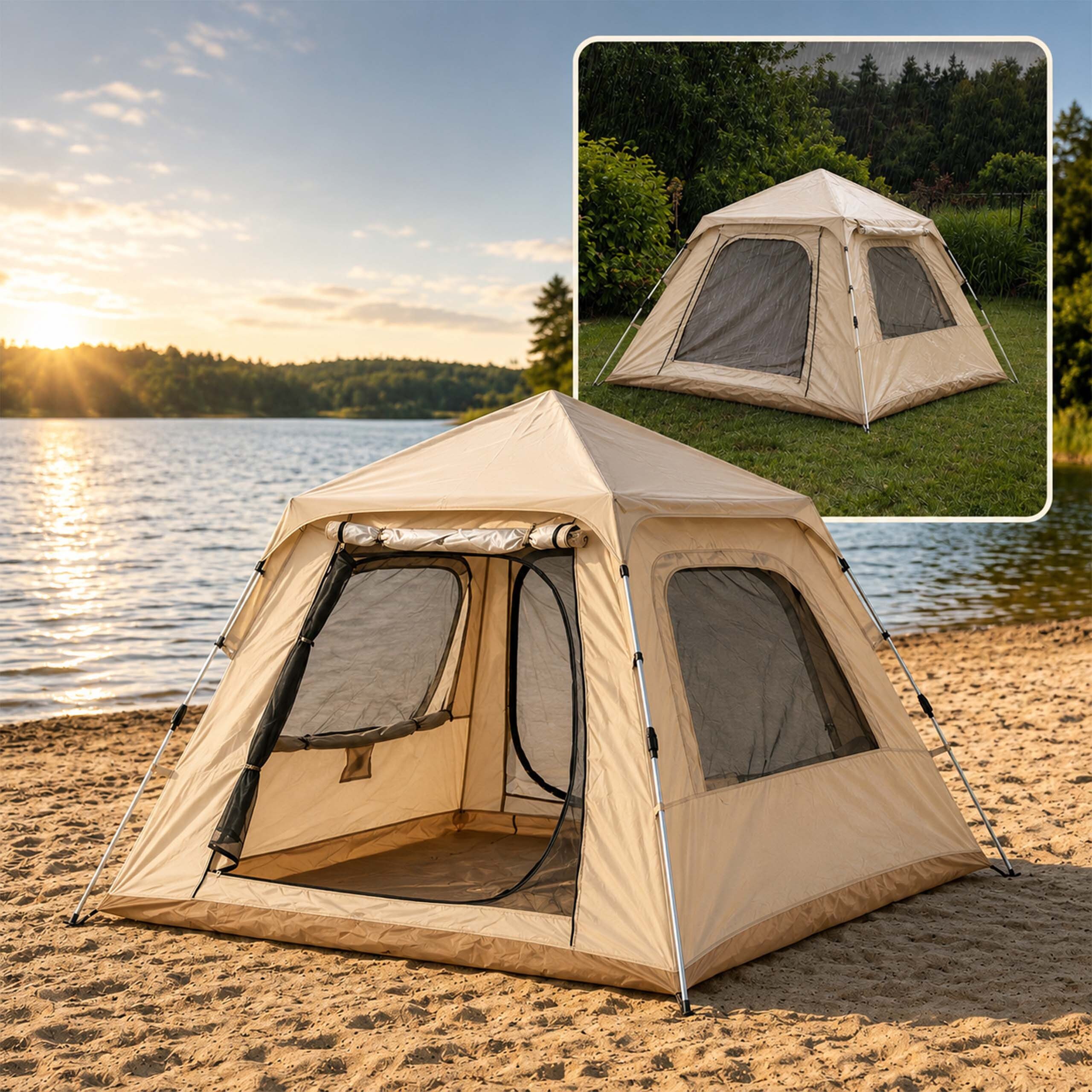 relaxdays Wurfzelt Campingzelt 3-4 Personen mit Vordach