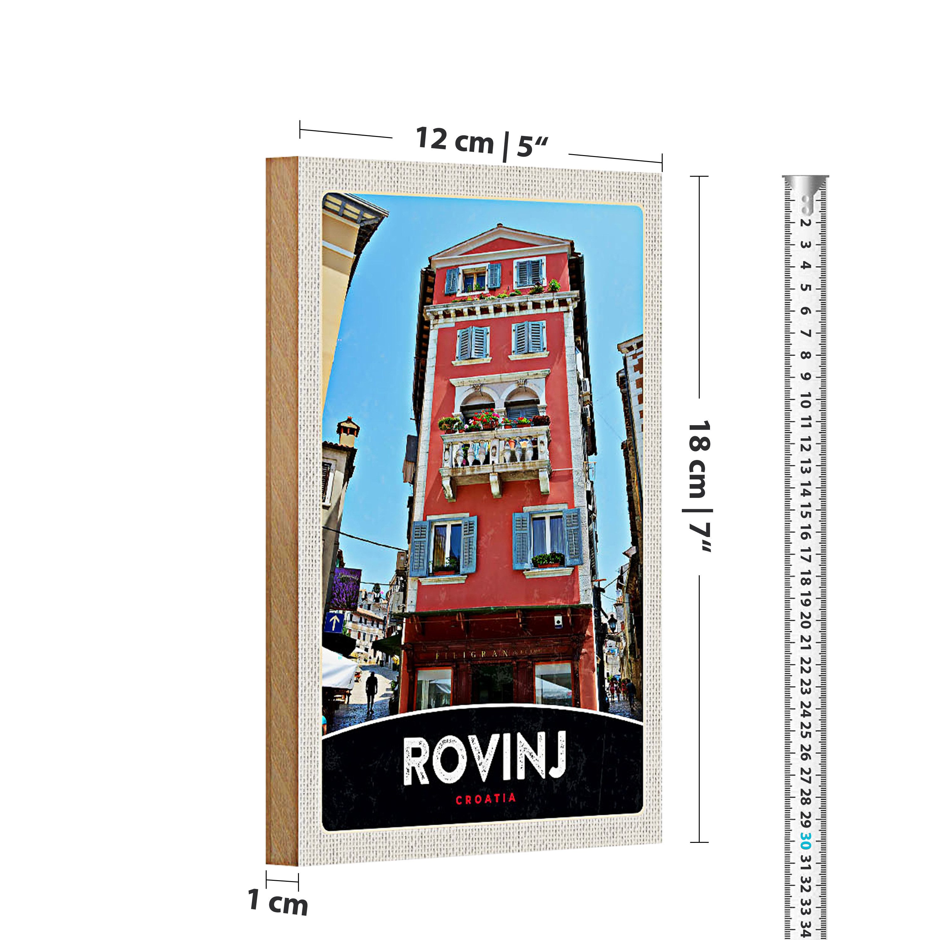 Roomando Holzbild Reise 12x18cm Rovinj Kroatien Haus rot Blumen