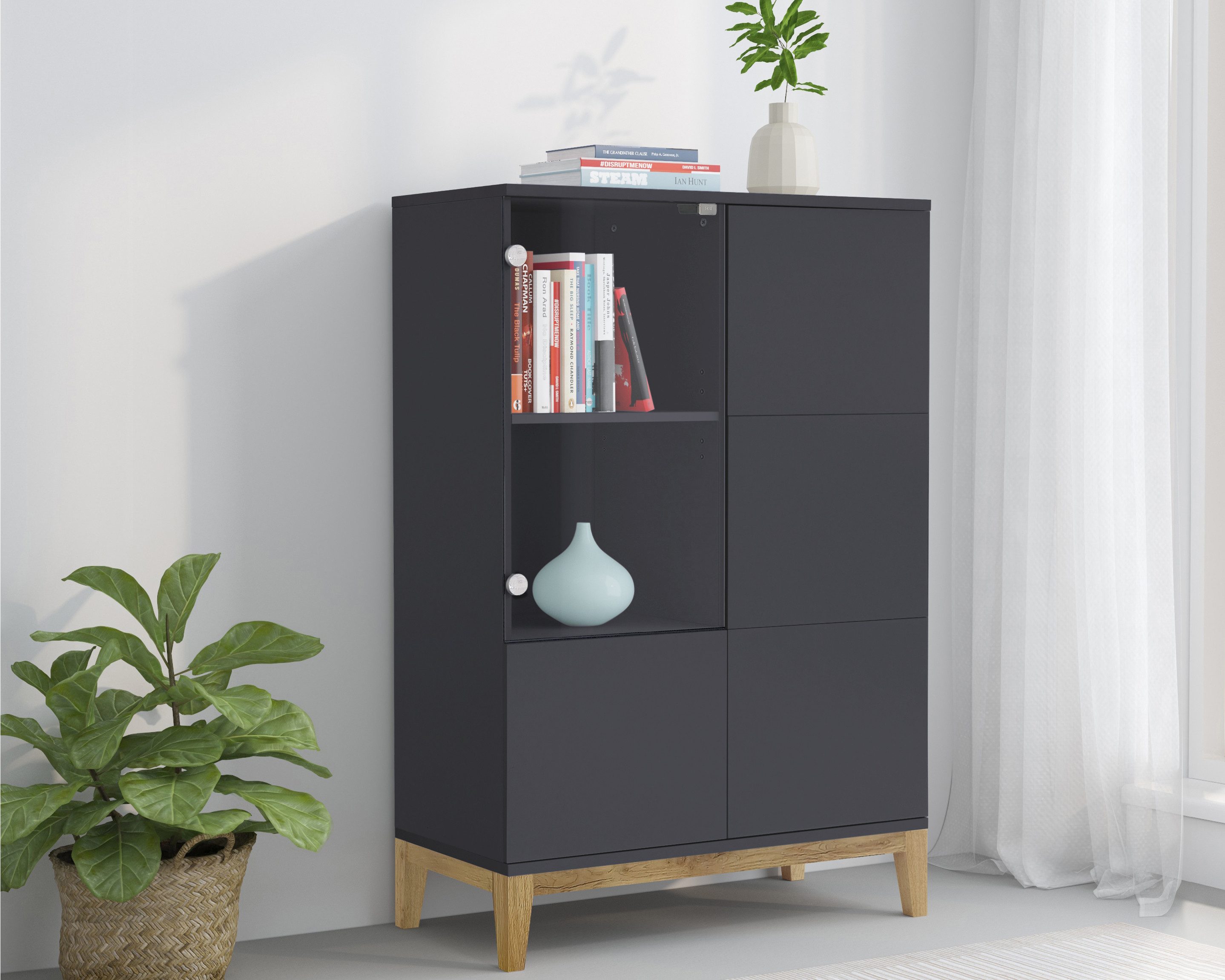 OTTO home Highboard Maryd, Kommode, Midischrank, m. Glas- u. Holztüren, Einlegeböden, Breite 80cm