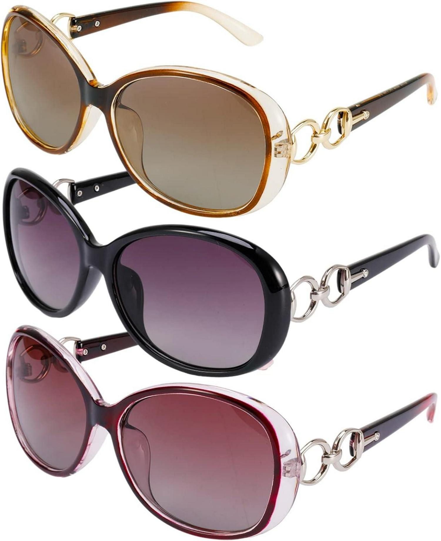 Retrosonnenbrille 3er Set Damen Polarisierte Vintage Groß-Sonnenbrillen UV400