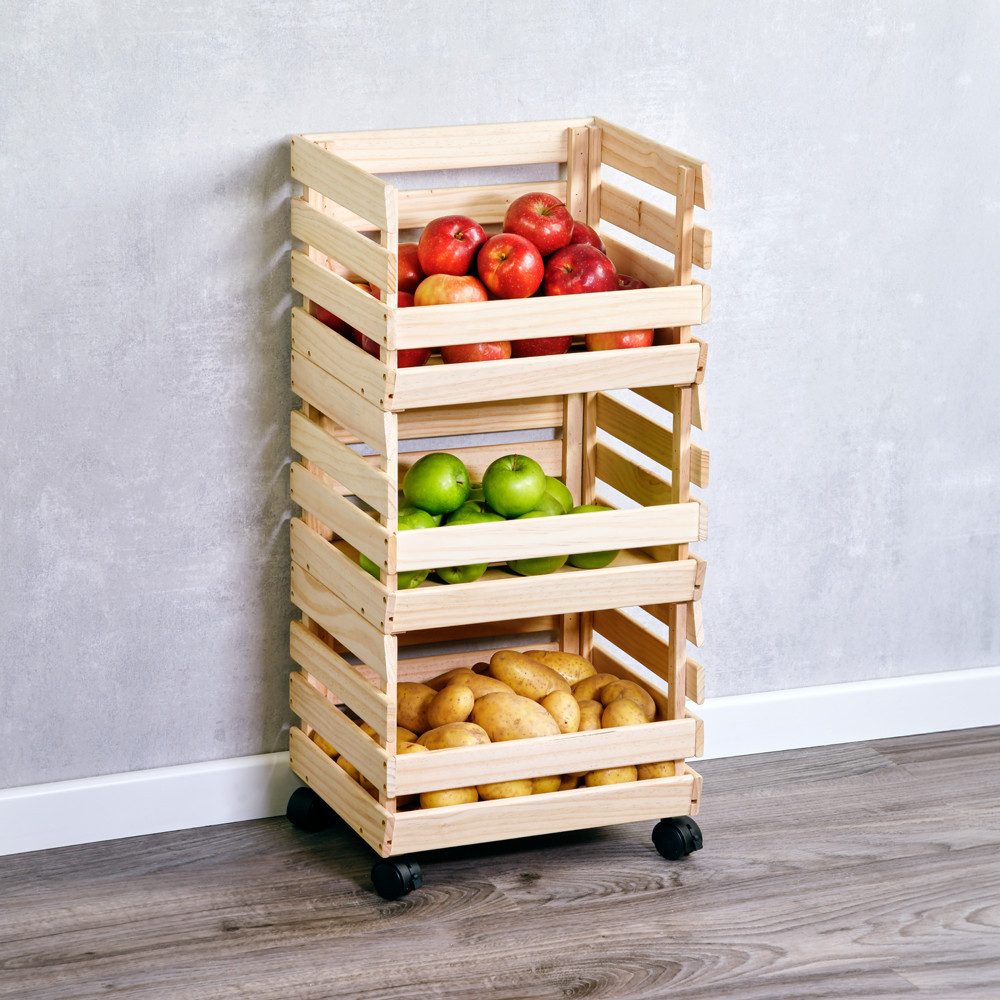 KESPER® Kartoffelkiste Kartoffel- & Obsthorde Kiefer (Set, 3 St), 3 einzelne Kisten übereinander stapelbar, insg. bis zu 75kg belastbar
