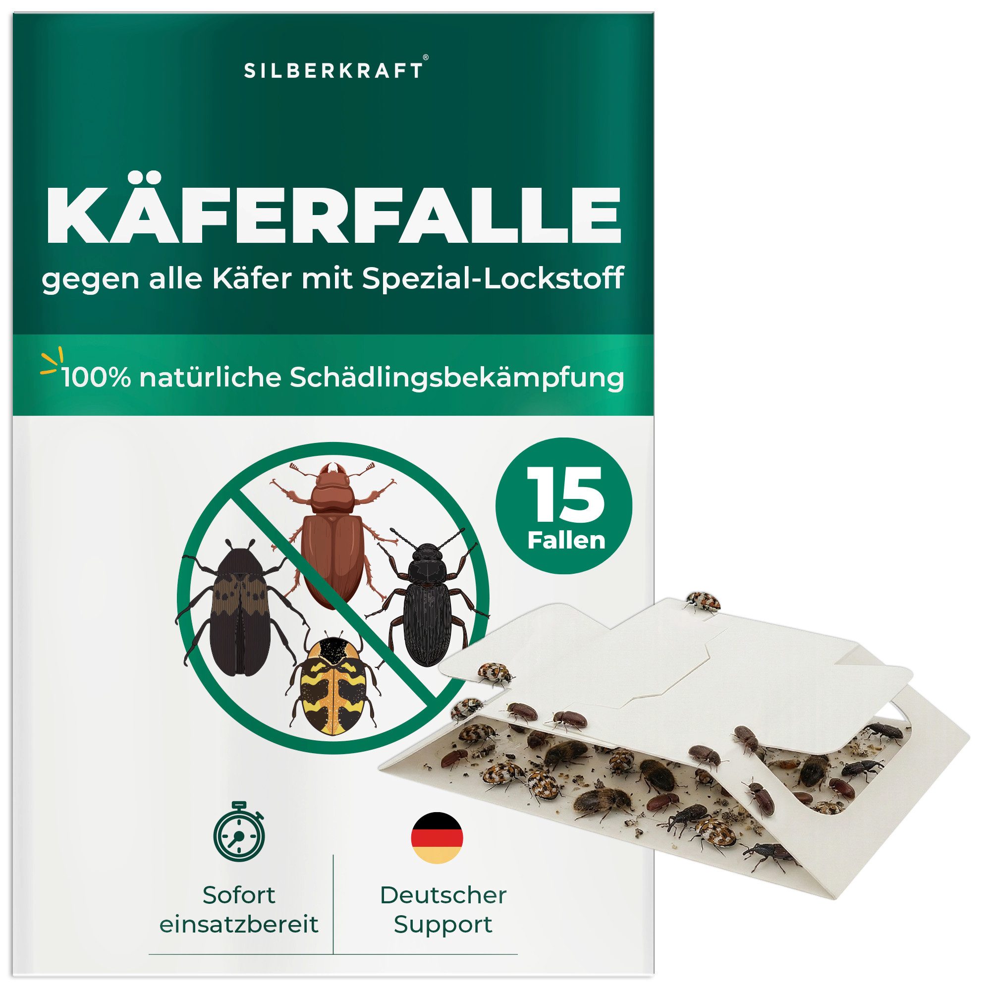 Silberkraft Insektenfalle Käferfalle gegen diverse Käfer – Universal-Klebefalle mit Lockstoff, Extrastarke Klebefläche, einfache Anwendung – Bild 2 von 5