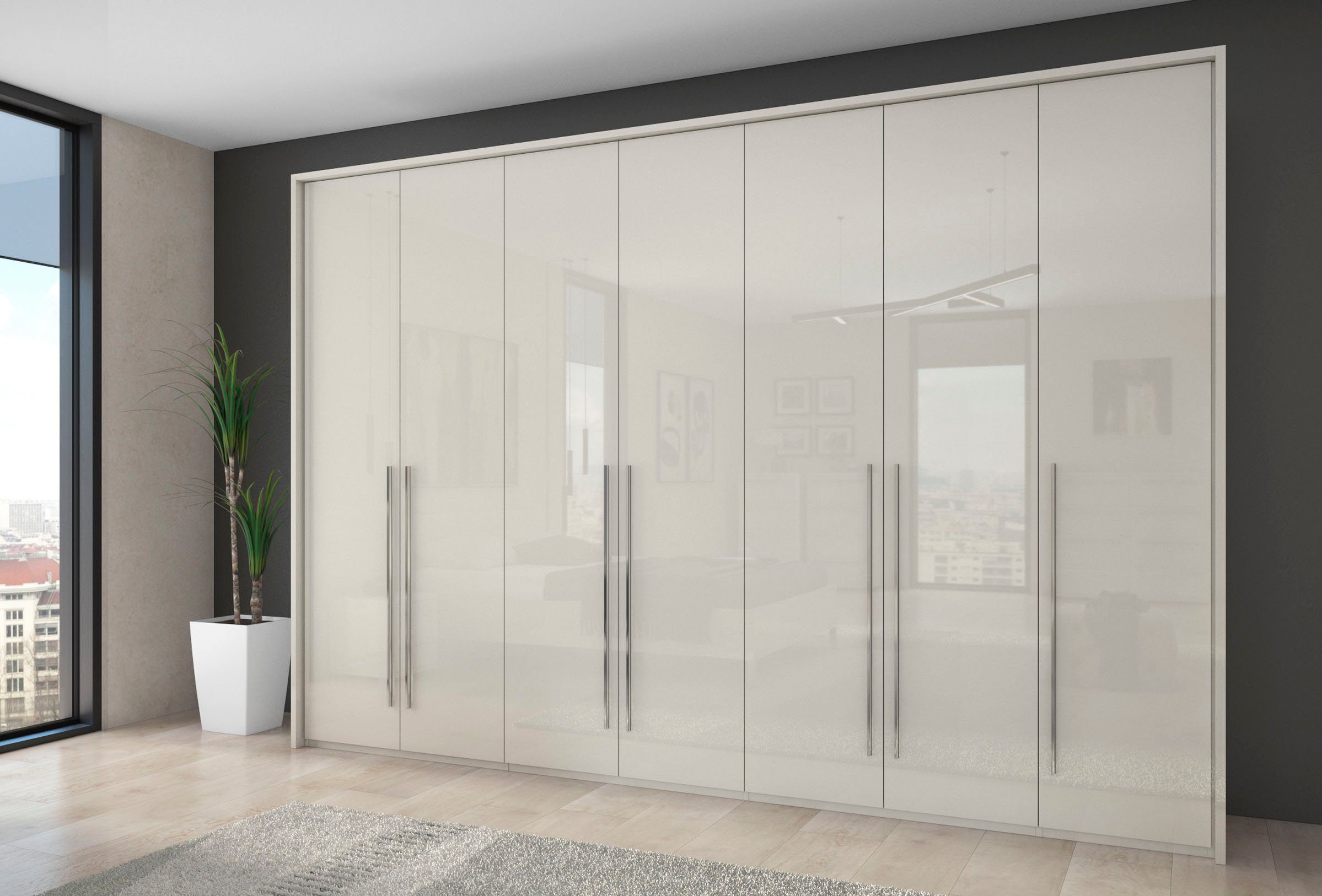 OTTO home Kleiderschrank Piano, inklusive Rahmen und Beleuchtung, soft-close-Funktion (viele Breiten zur Auswahl, 226cm hoch) beige oder weiß, UV lackiert, Hochglanzfronten, FSC-zertifiziert