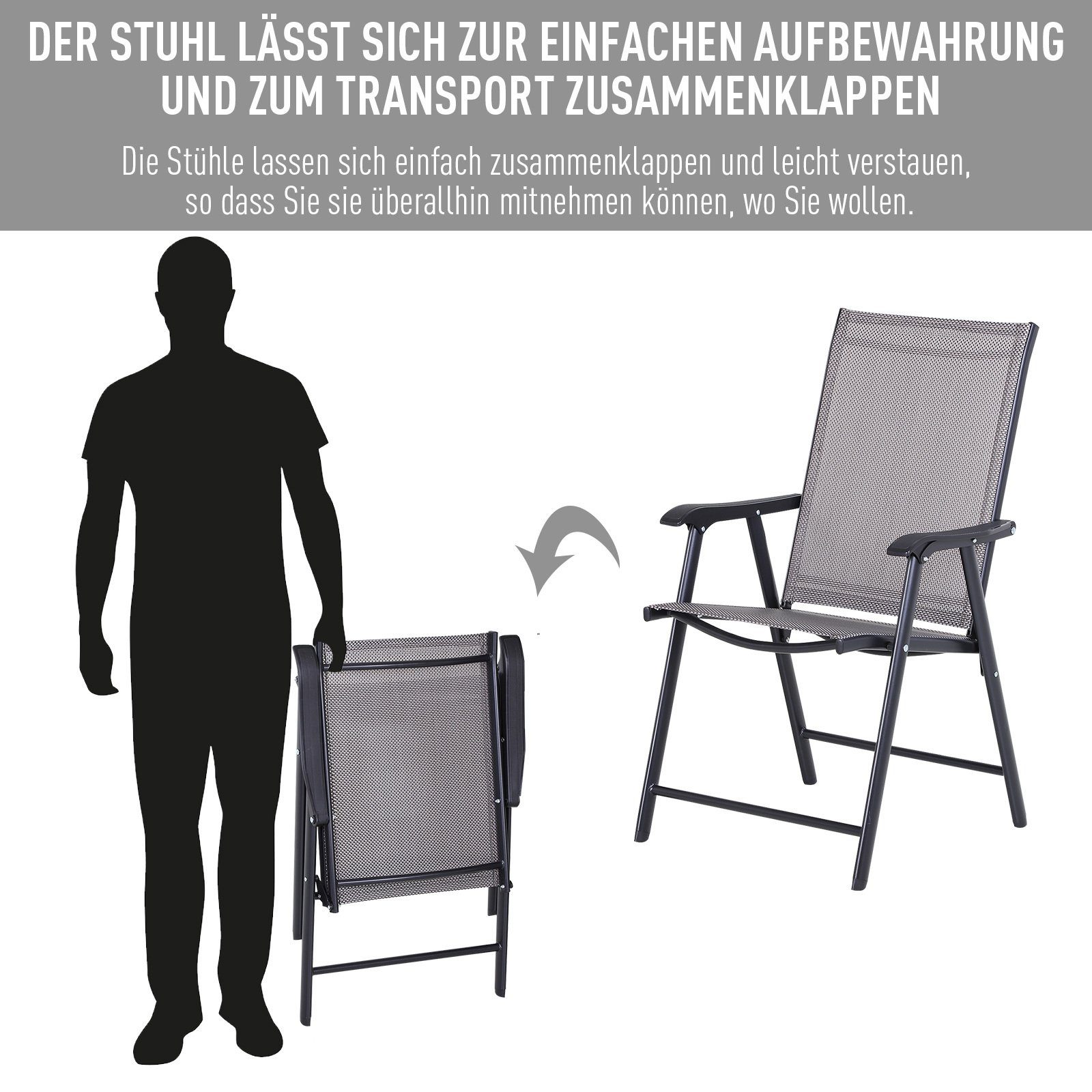 2er Klappstühle Klappstuhl | grau im grau Outsunny Set