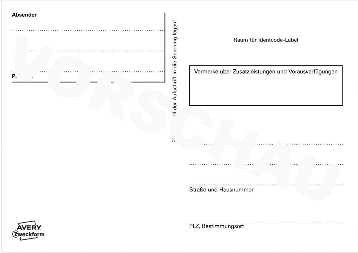 Avery Zweckform Formularblock Adressaufkleber/Paketaufkleber A6 selbstklebend 100 Blatt