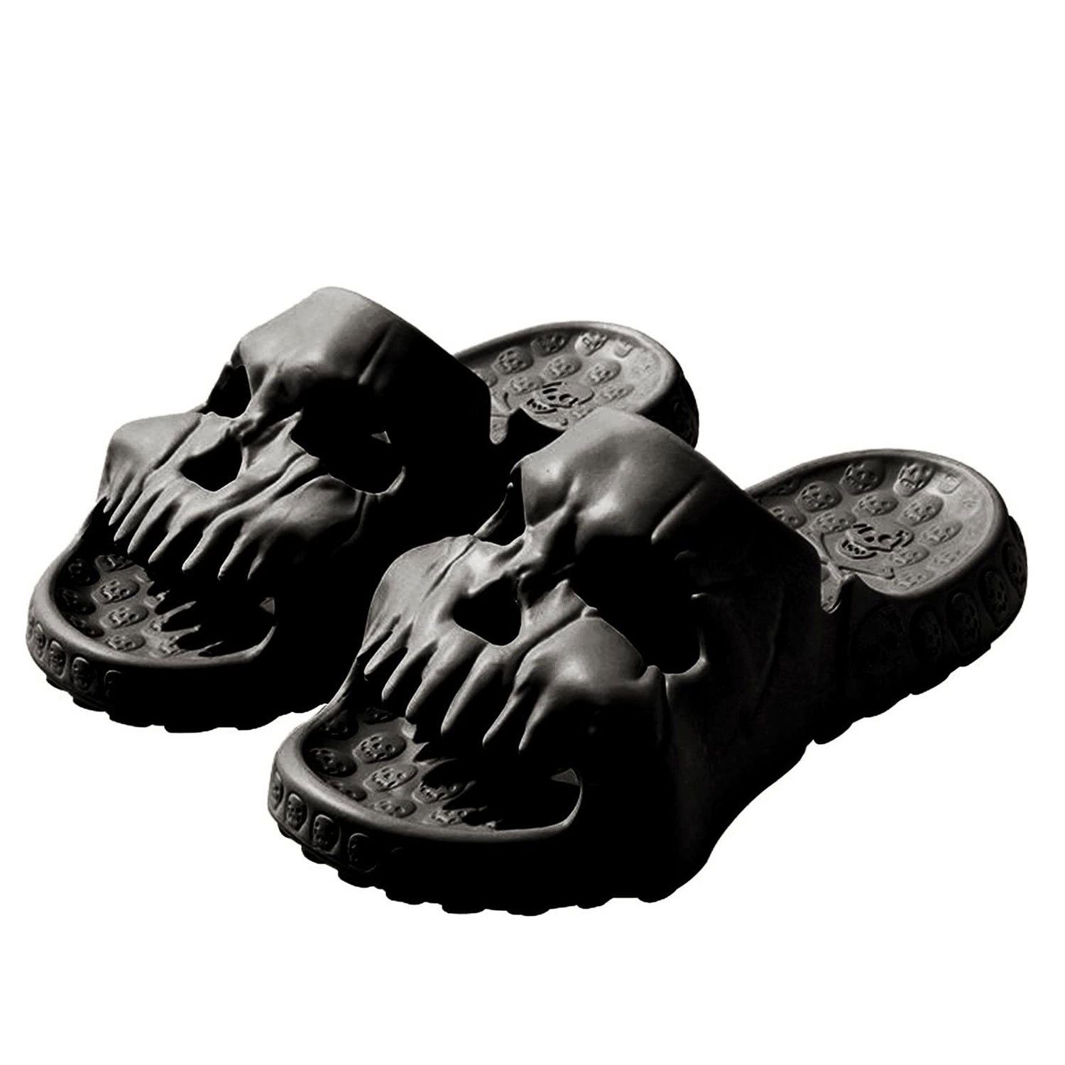 MAGICSHE Pantoffeln aus Skelett für Damen und Herren Sandale Duschpantoffeln mit dicker Sohle, Hauspantoffeln schwarz
