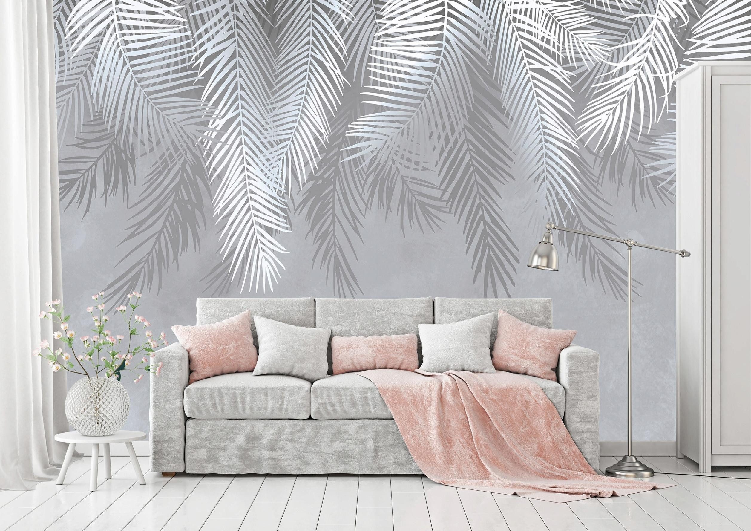Wallarena Fototapete Vlies Blätter Hängend Beton Grau Schlafzimmer, Wohnzimmer 350x250 cm, glatt, 350 x 250 cm