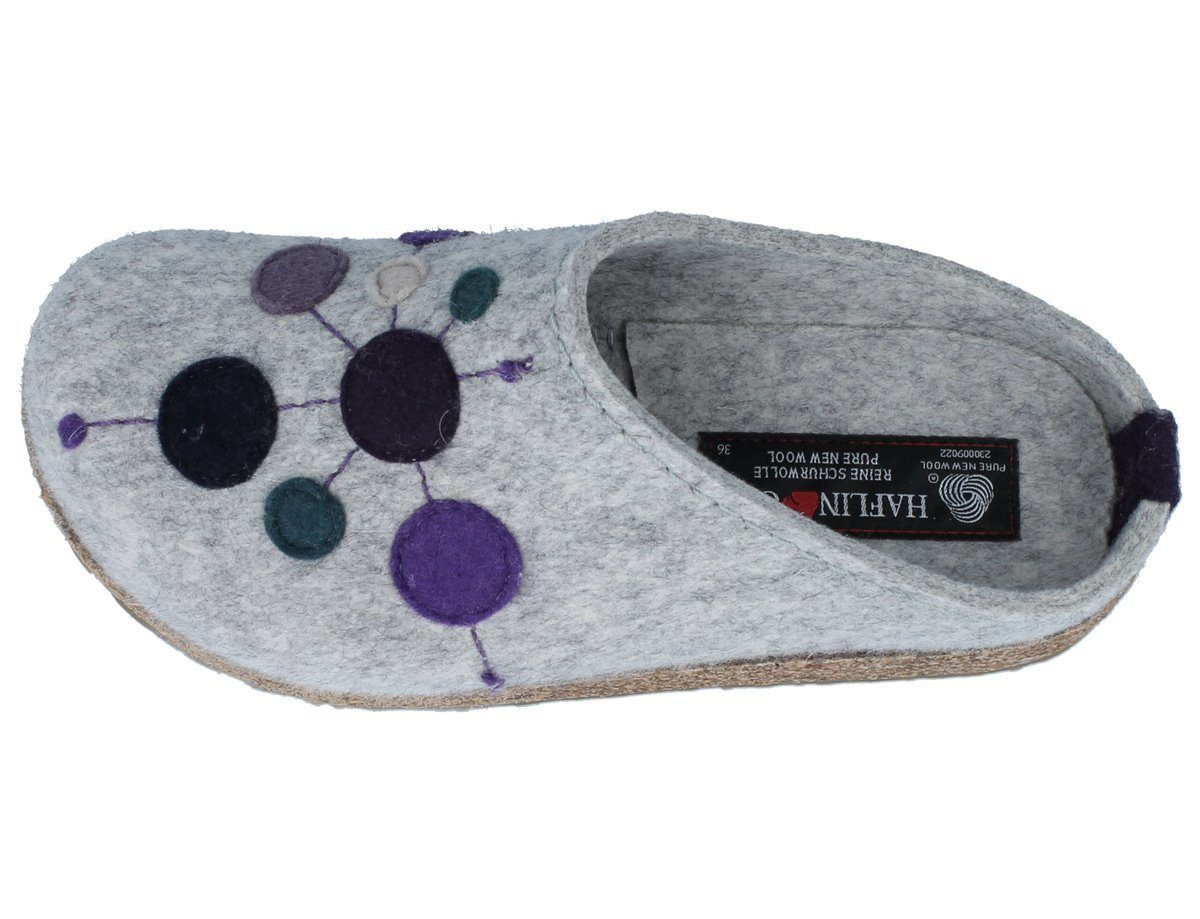 Haflinger HAFLINGER Grizzly Hausschuhe grau lila Wollfilz - Größe: 39 Clog